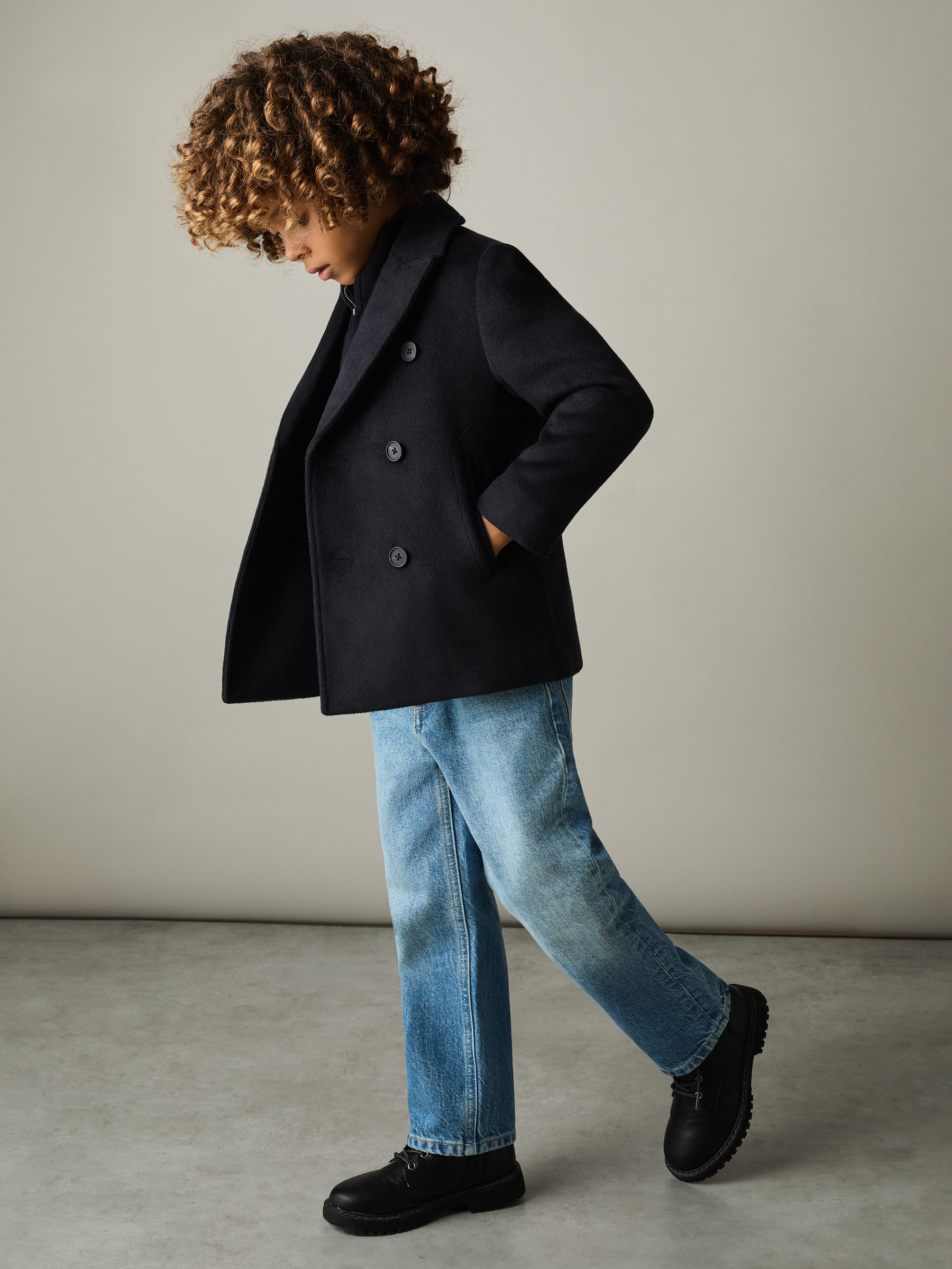 3-9 yrs Wool-Blend Twill Double-Breasted Coat in Navy - Image 1 of 5