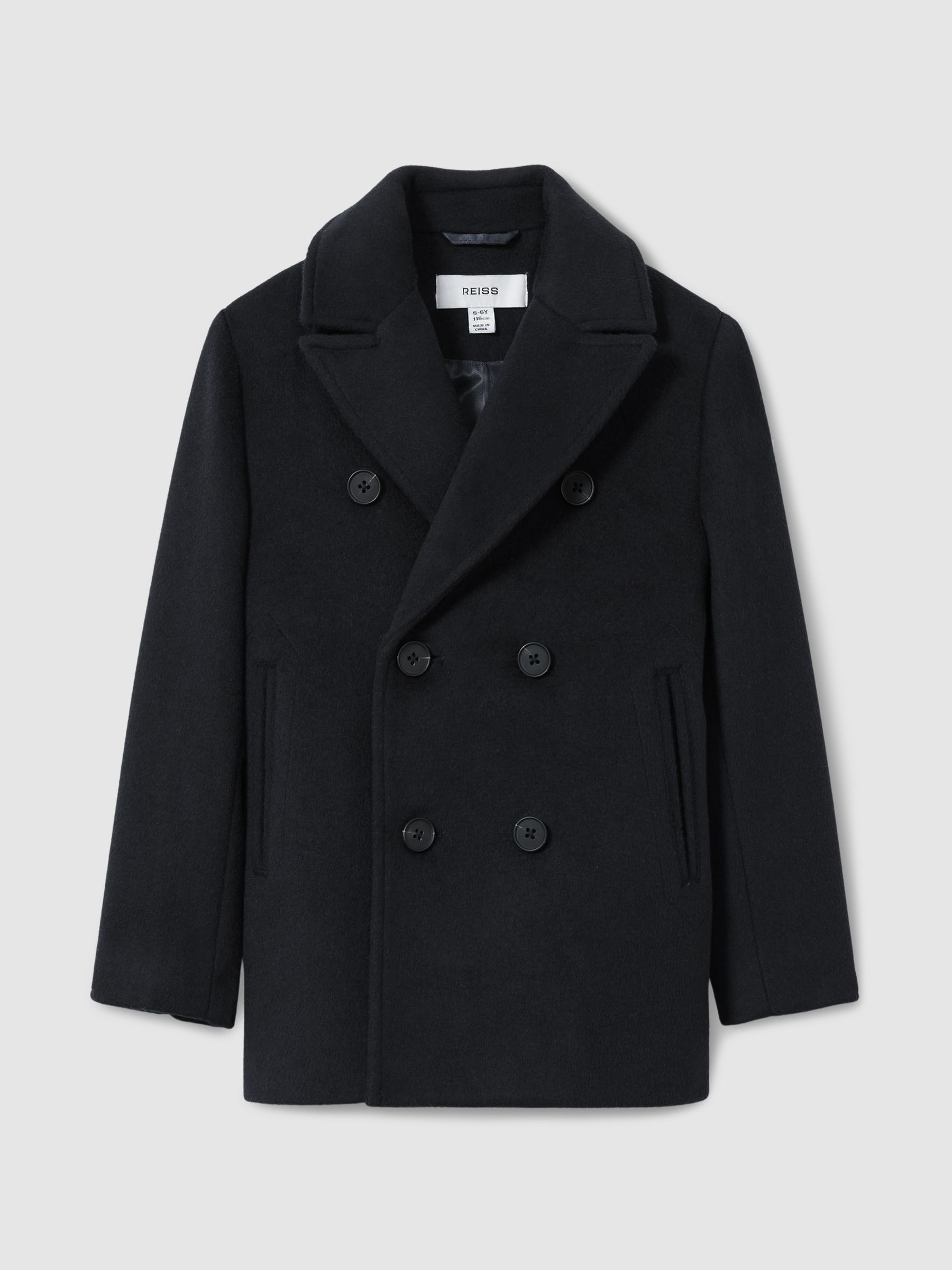3-9 yrs Wool-Blend Twill Double-Breasted Coat in Navy - Image 2 of 5