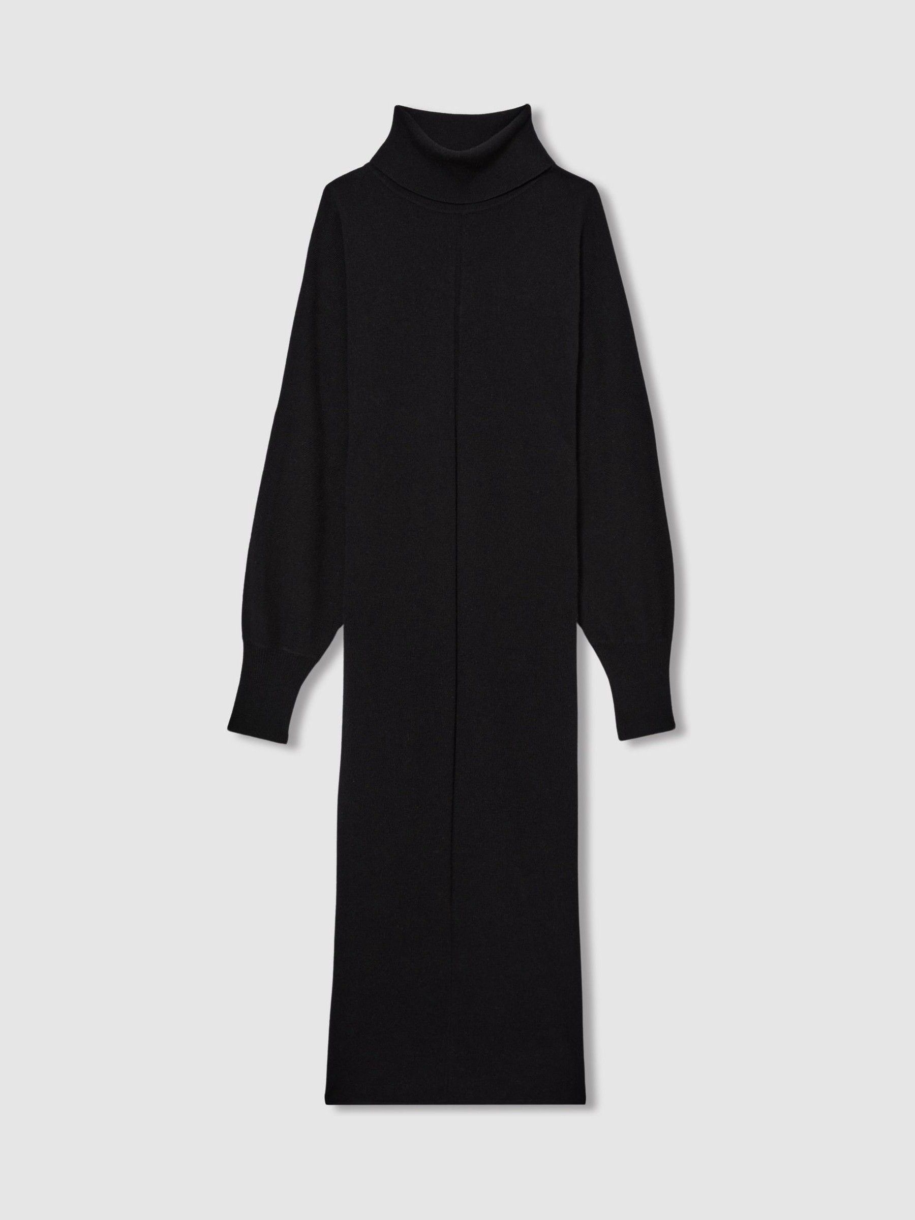 Roll-Neck Knitted Midi Dress With Cashmere in Black - Image 2 of 7