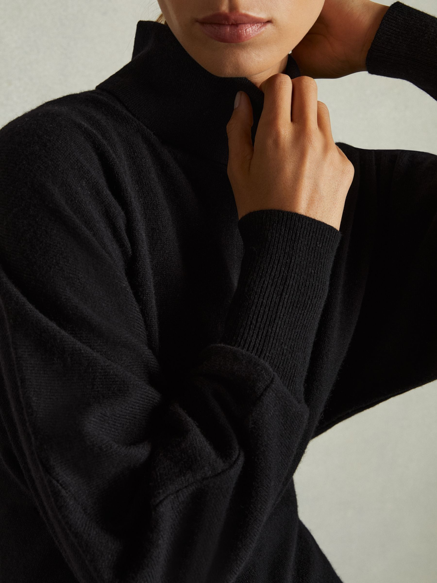 Roll-Neck Knitted Midi Dress With Cashmere in Black - Image 5 of 7