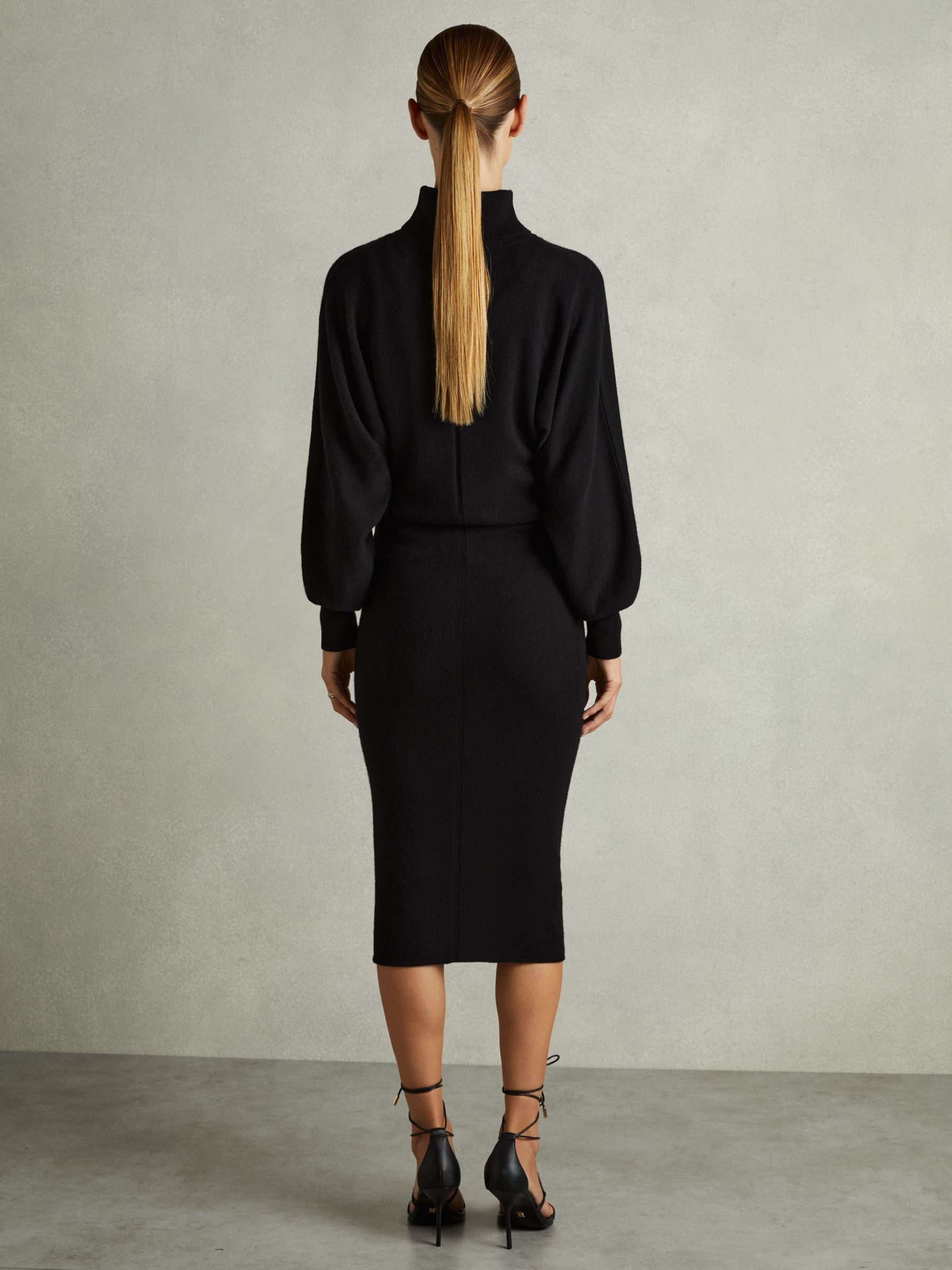 Roll-Neck Knitted Midi Dress With Cashmere in Black - Image 6 of 7