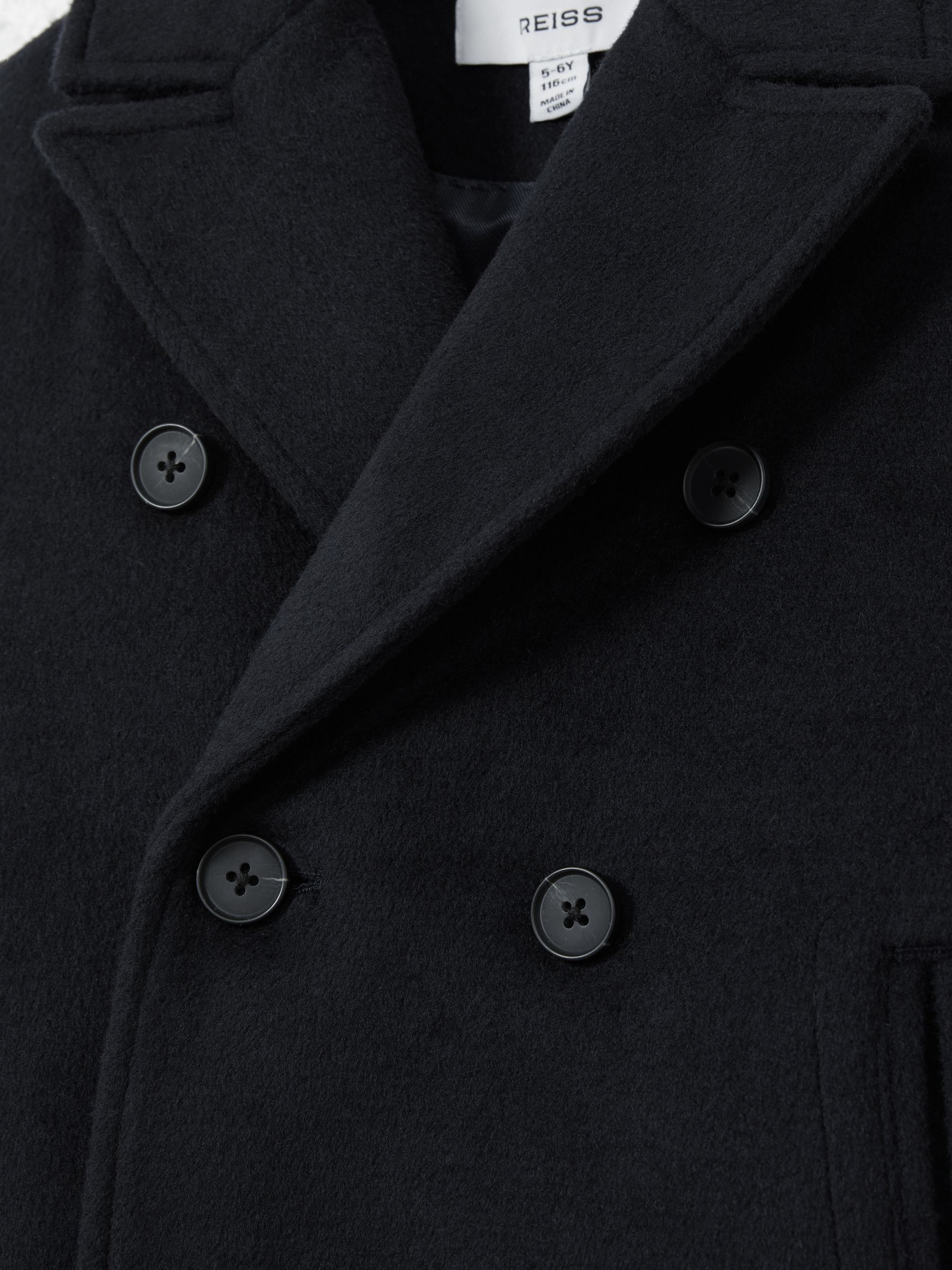 Reiss 13-14 yrs Wool Blend Twill Double Breasted Coat in Navy | REISS