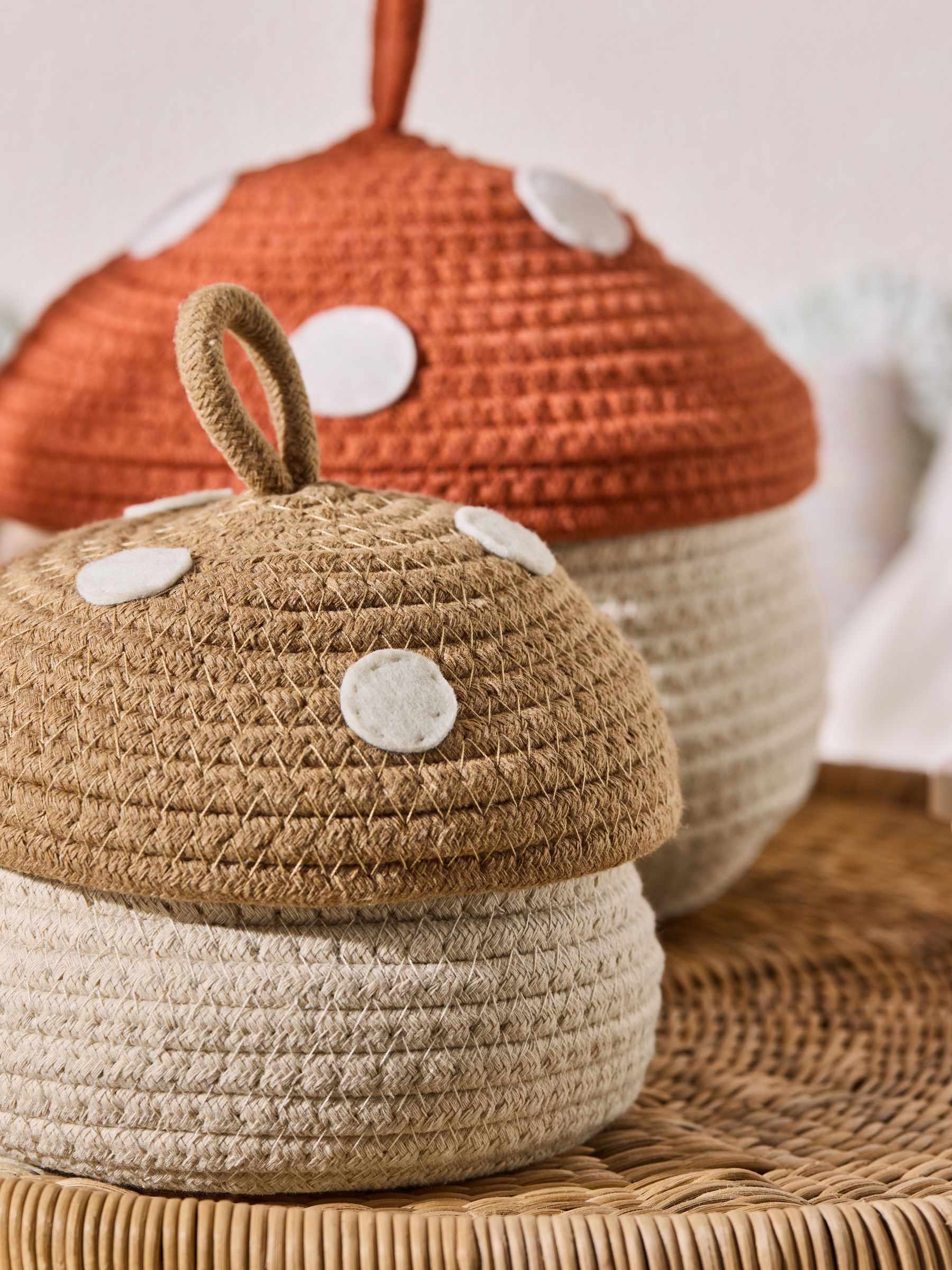 Set of 2 Natural Toadstool Woven Rope Storage Baskets - Image 2 of 6
