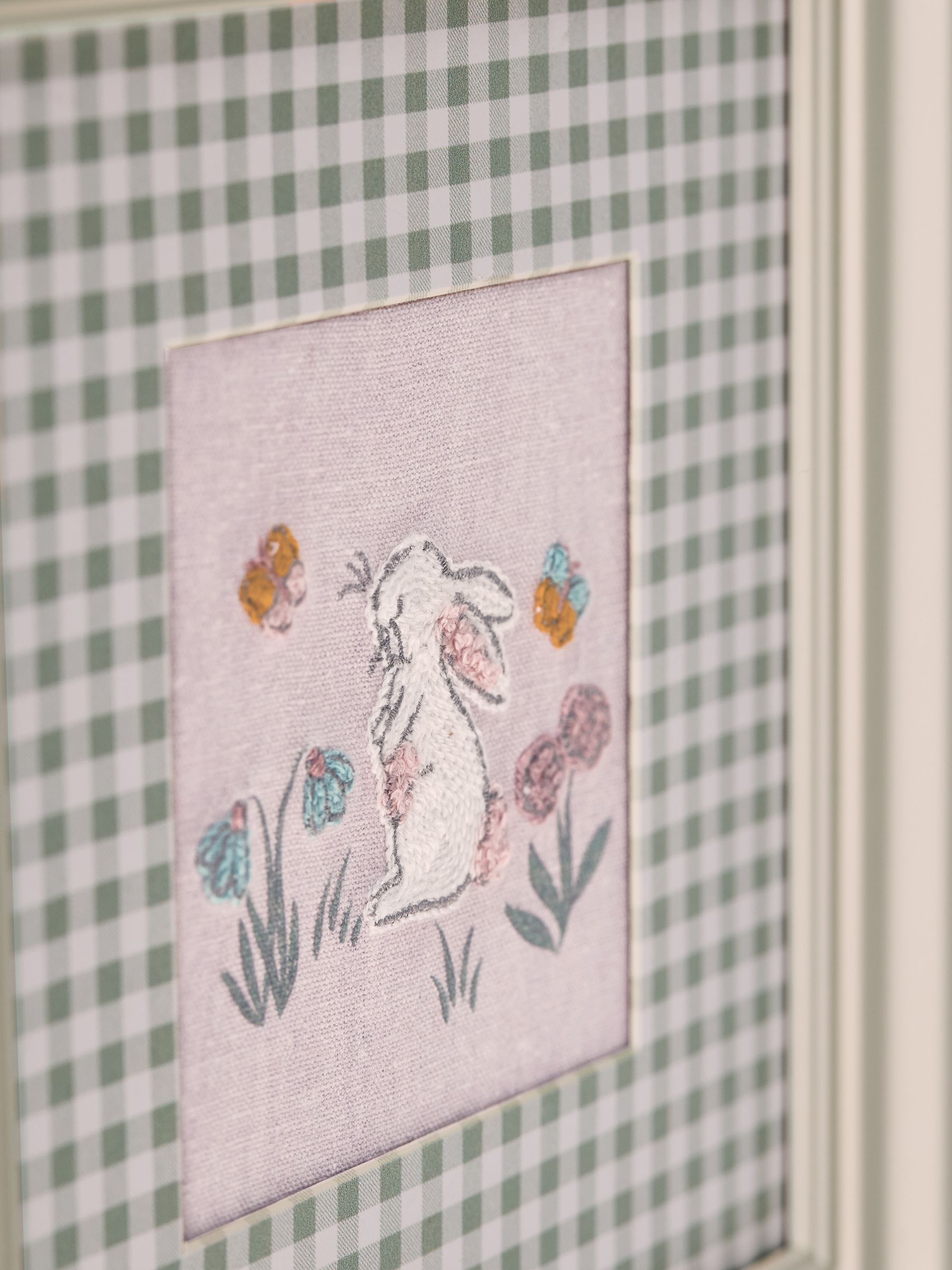 Set of 3 Pink/Cream Embroidered Betsy Bunny Meadow Wall Art - Image 2 of 4