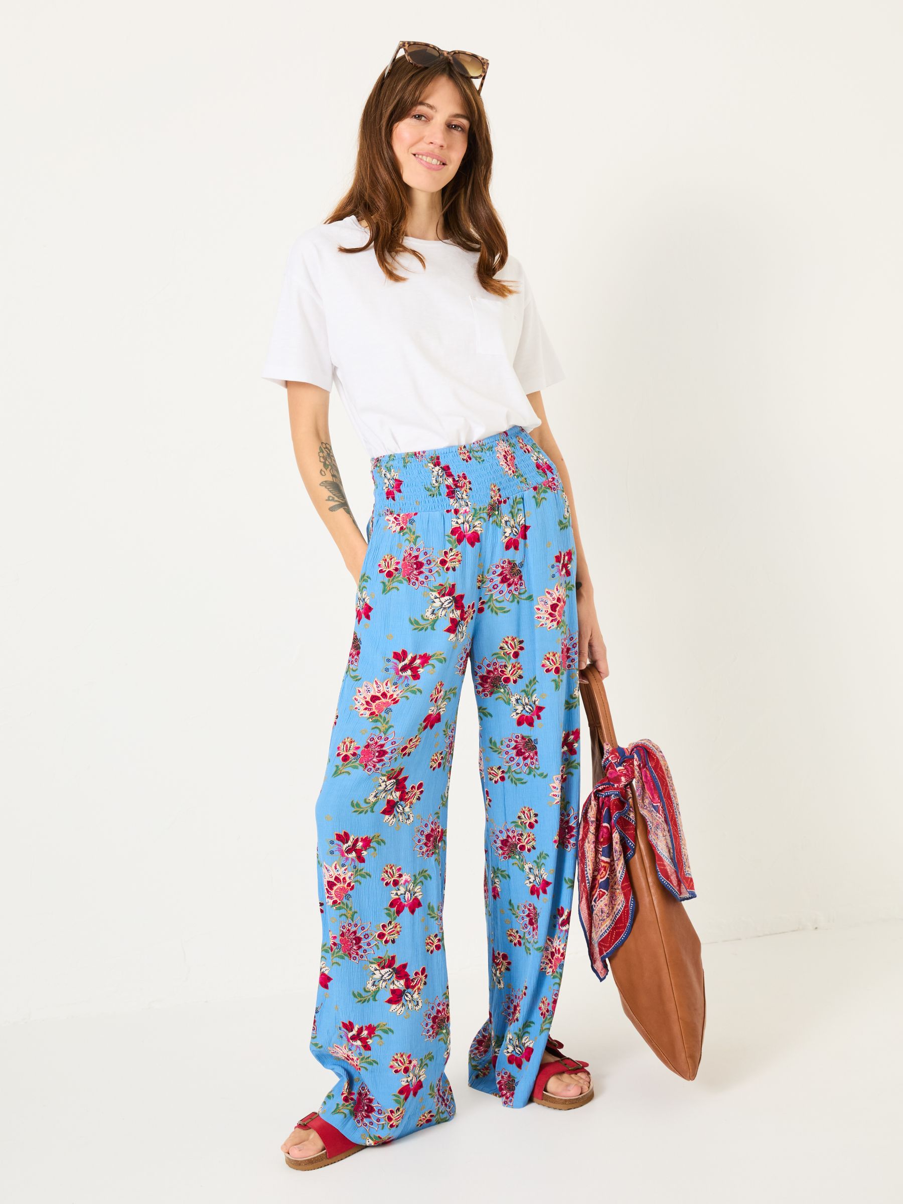 Balinese Palazzo Bright Blue Printed Wide Leg Trousers - Image 1 of 7