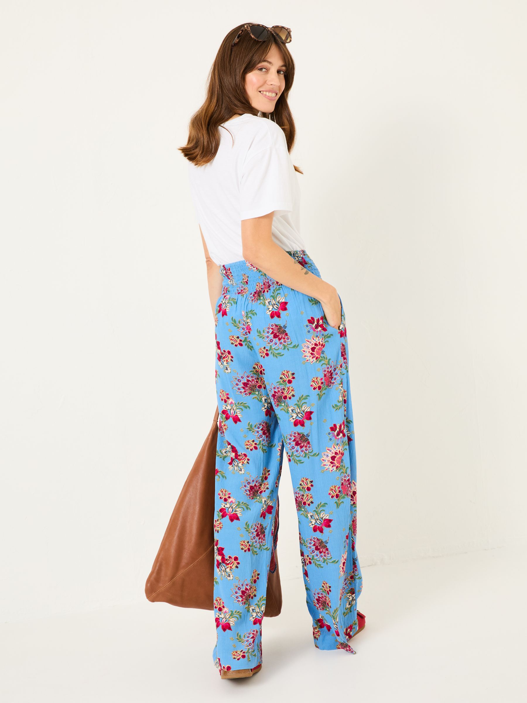 Balinese Palazzo Bright Blue Printed Wide Leg Trousers - Image 2 of 7