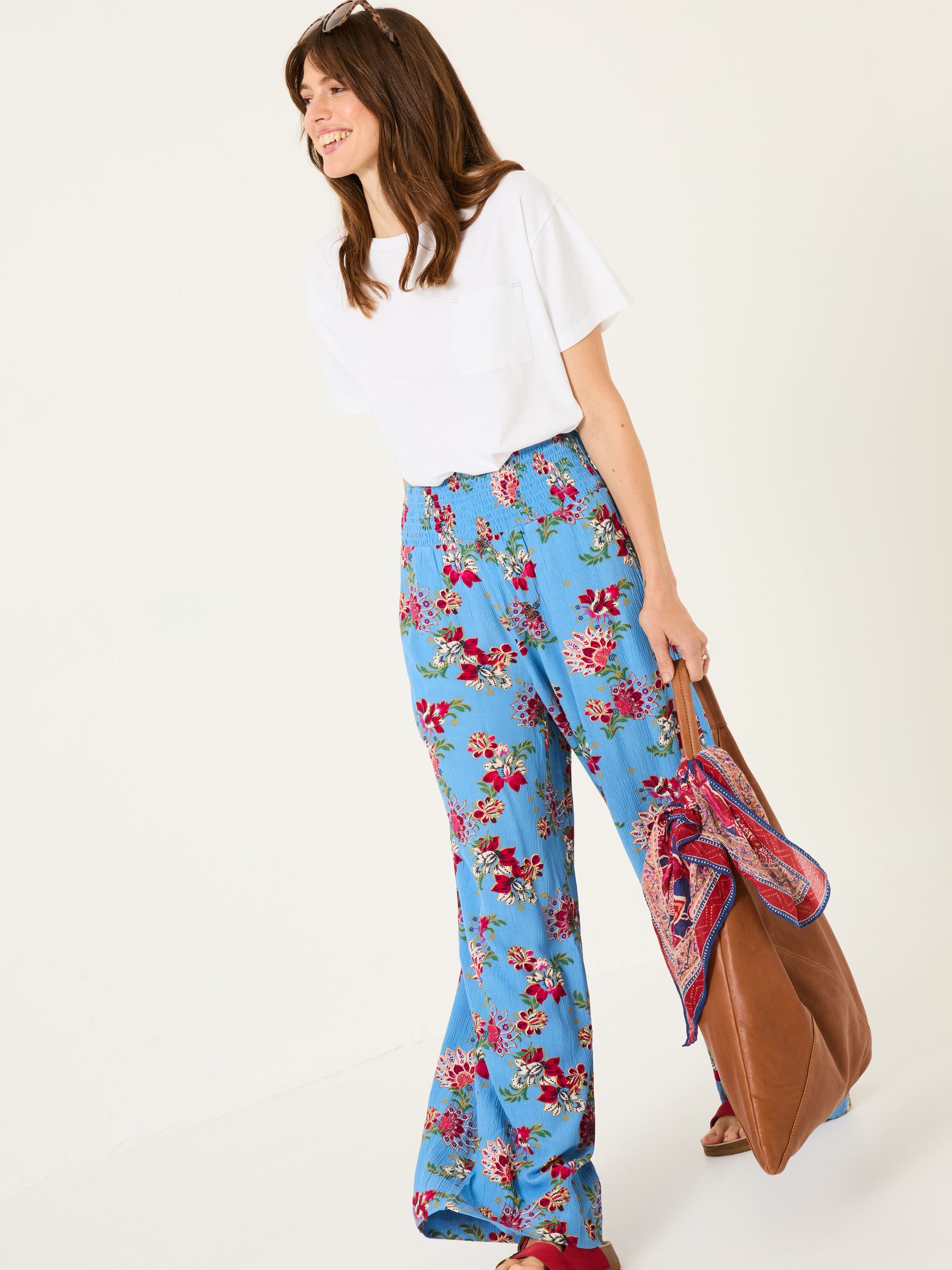 Balinese Palazzo Bright Blue Printed Wide Leg Trousers - Image 3 of 7