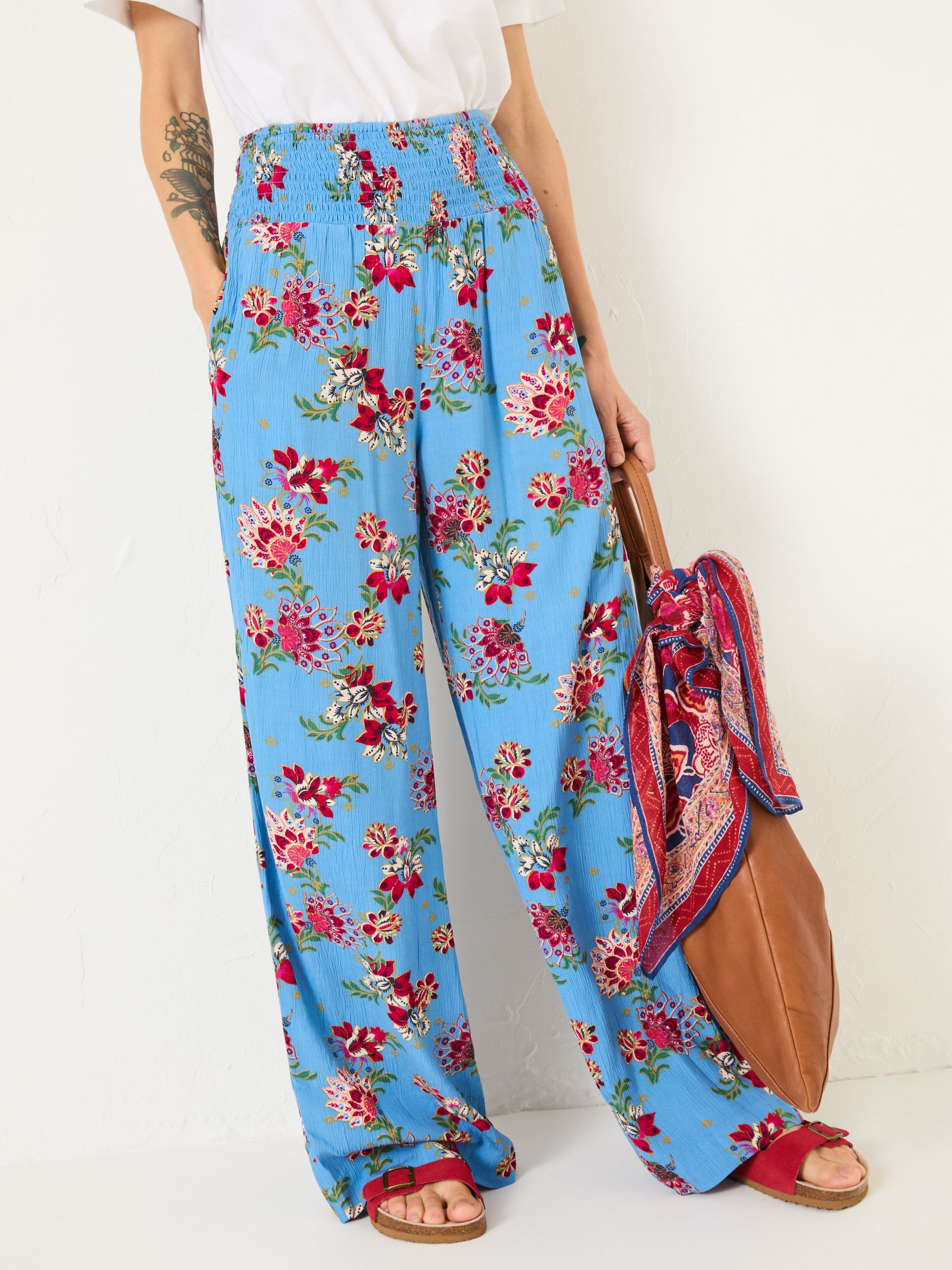 Balinese Palazzo Bright Blue Printed Wide Leg Trousers - Image 4 of 7