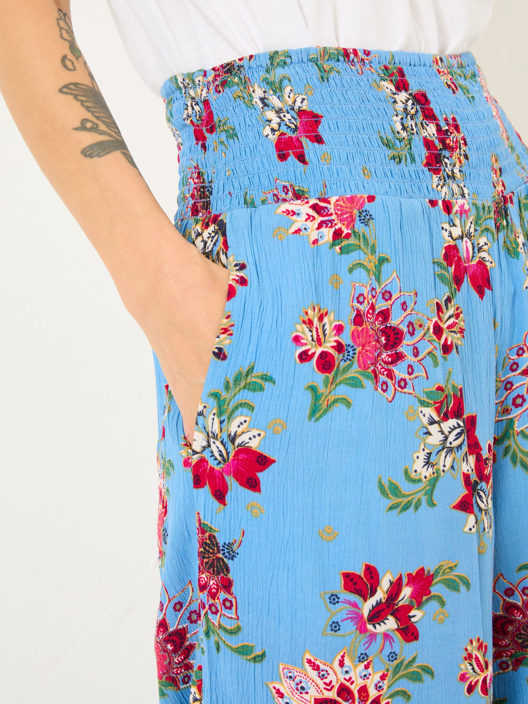 Balinese Palazzo Bright Blue Printed Wide Leg Trousers - Image 5 of 7