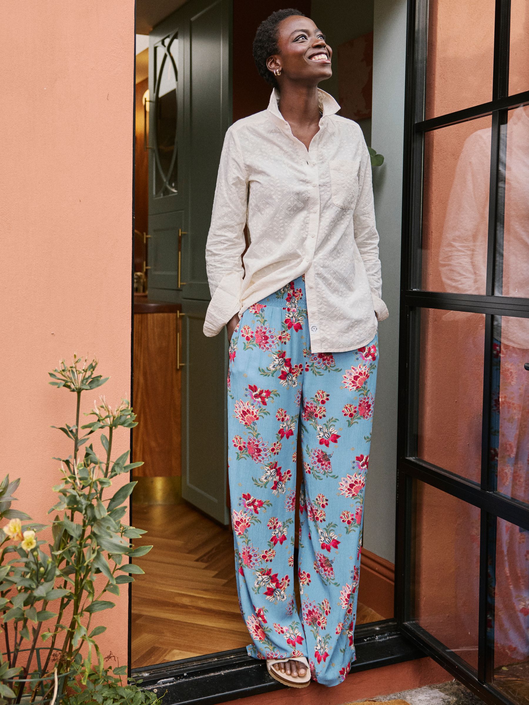 Balinese Palazzo Bright Blue Printed Wide Leg Trousers - Image 6 of 7