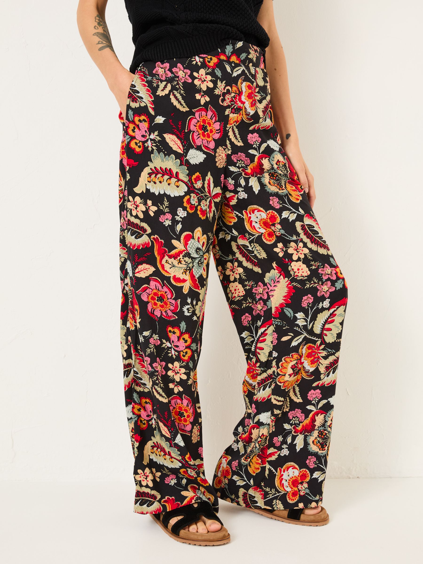 Isla Black Floral Wide Leg Trousers - Image 2 of 7