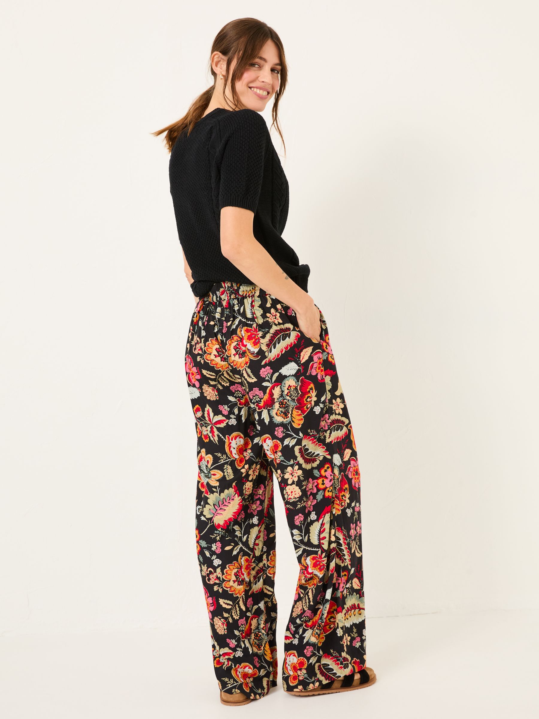 Isla Black Floral Wide Leg Trousers - Image 3 of 7