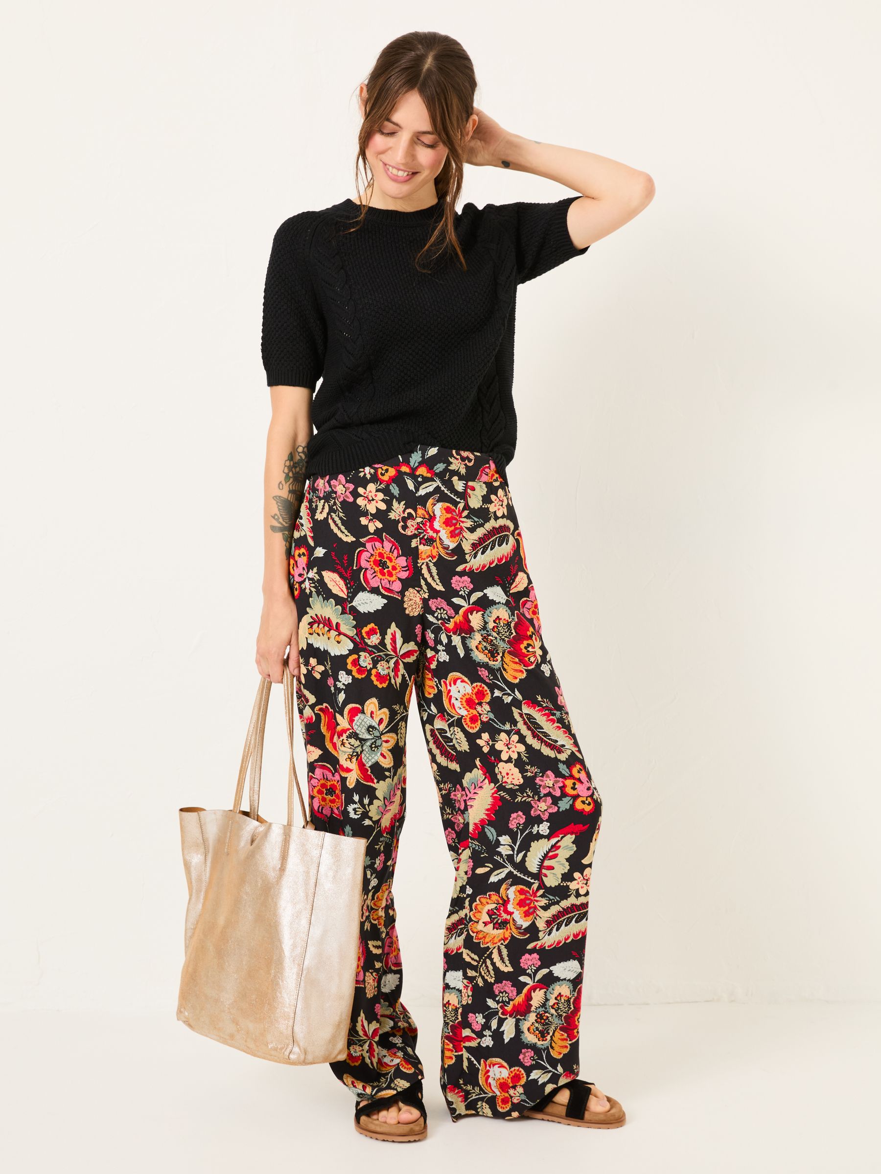 Isla Black Floral Wide Leg Trousers - Image 4 of 7