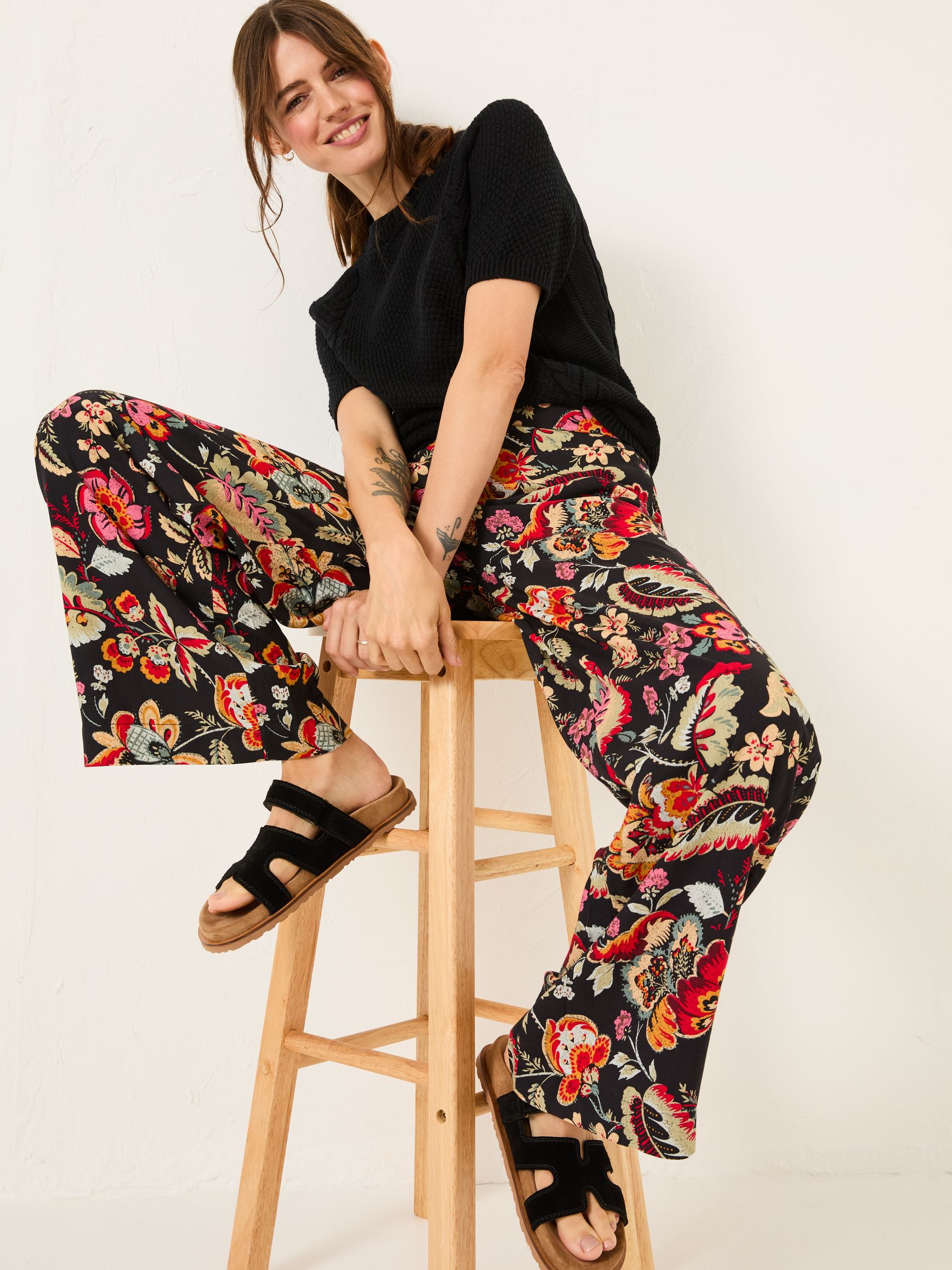 Isla Black Floral Wide Leg Trousers - Image 5 of 7