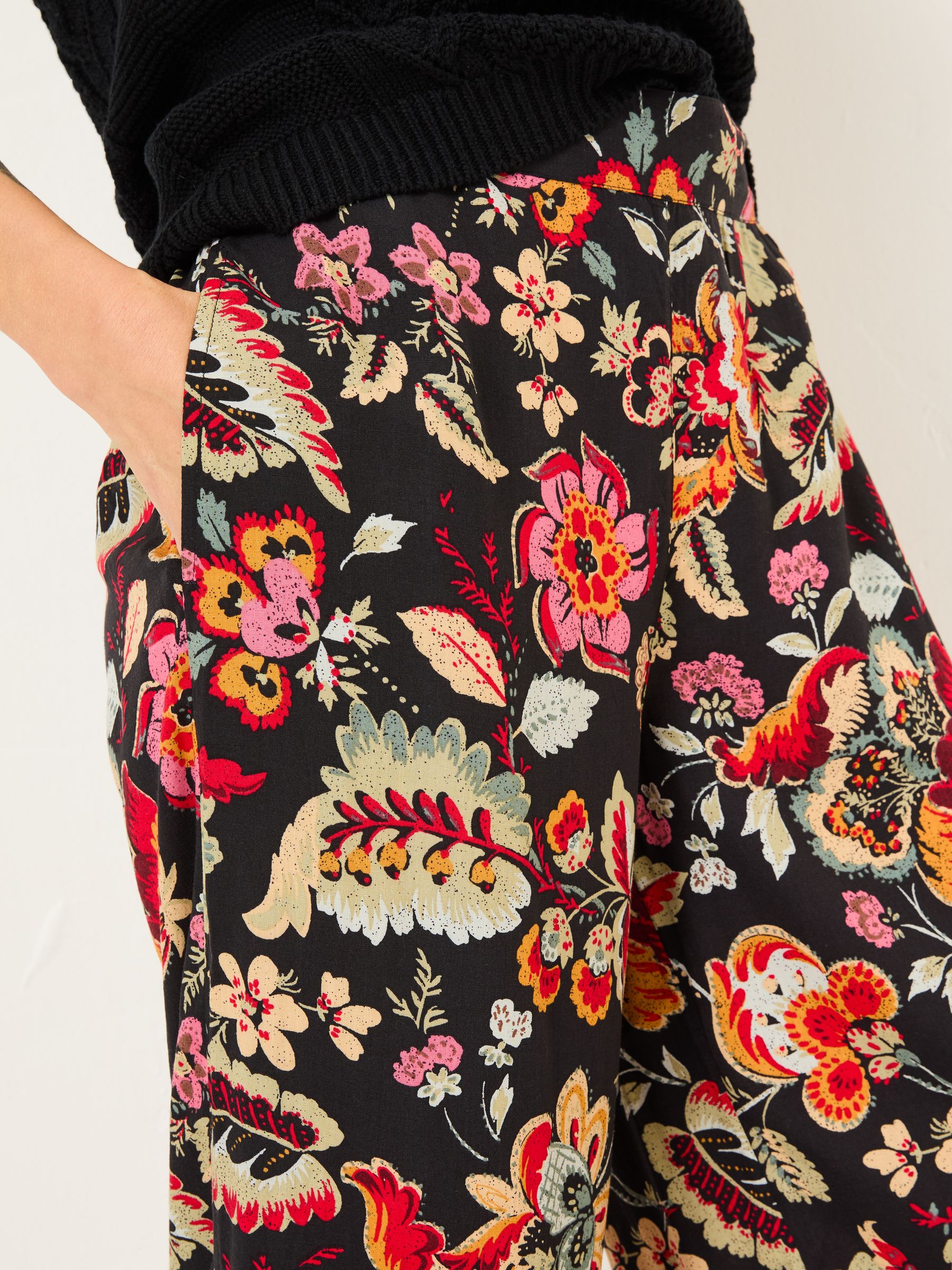 Isla Black Floral Wide Leg Trousers - Image 6 of 7
