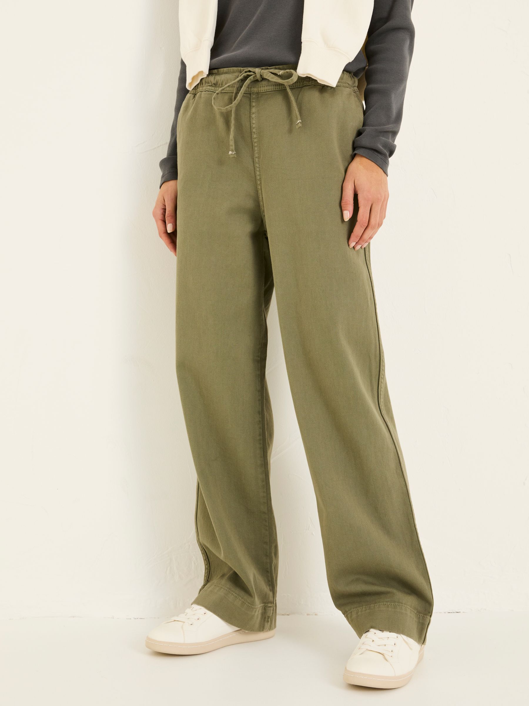 Ashby Khaki Green Wide Leg Trousers - Image 1 of 9