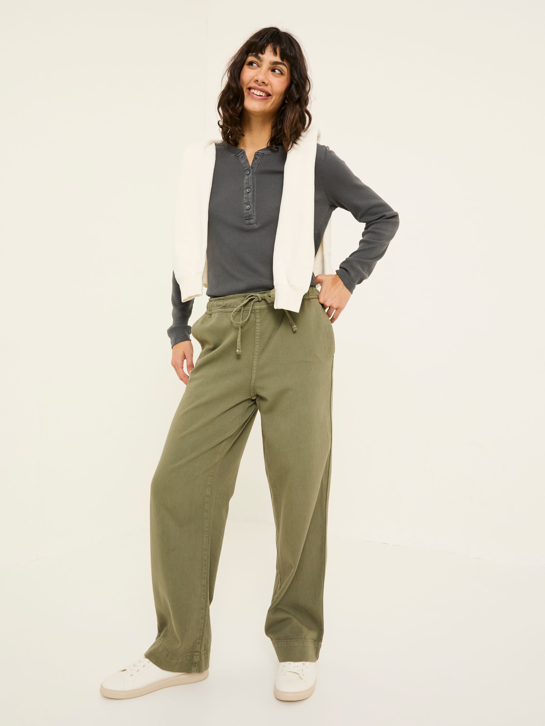 Ashby Khaki Green Wide Leg Trousers - Image 3 of 9
