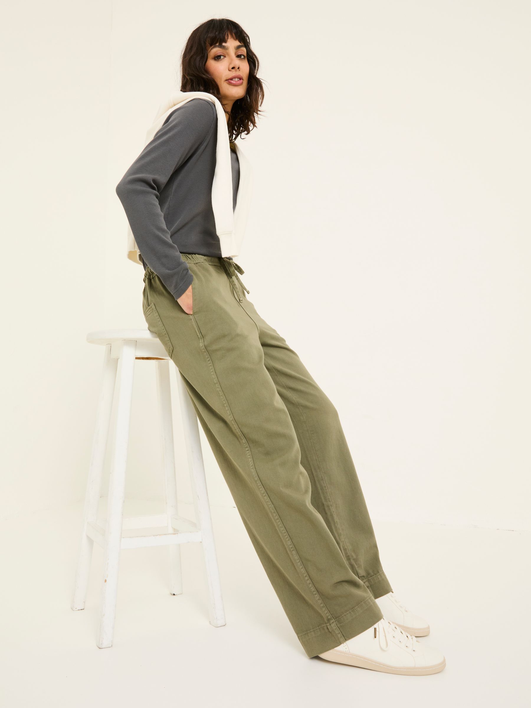 Ashby Khaki Green Wide Leg Trousers - Image 4 of 9