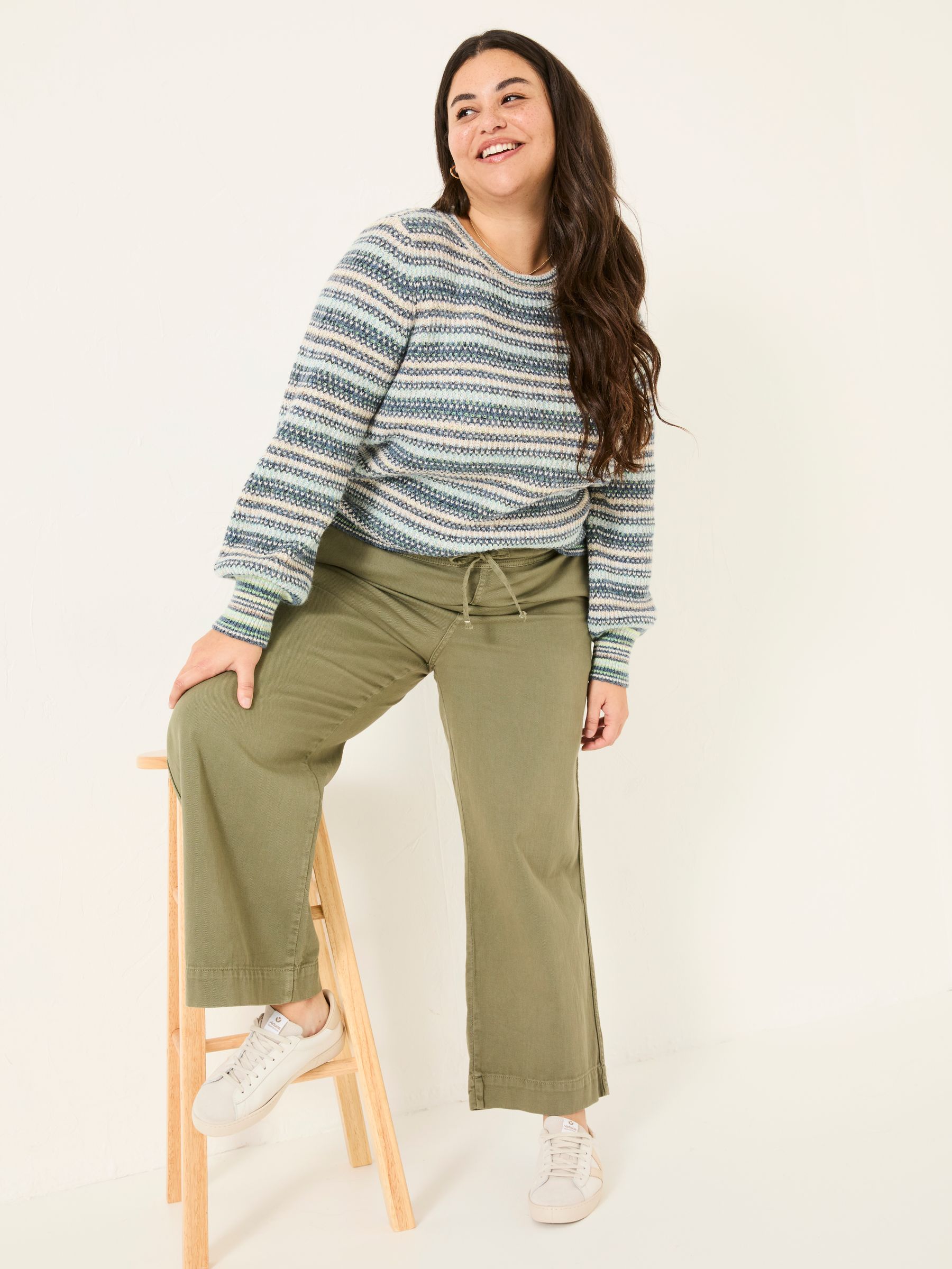 Ashby Khaki Green Wide Leg Trousers - Image 7 of 9