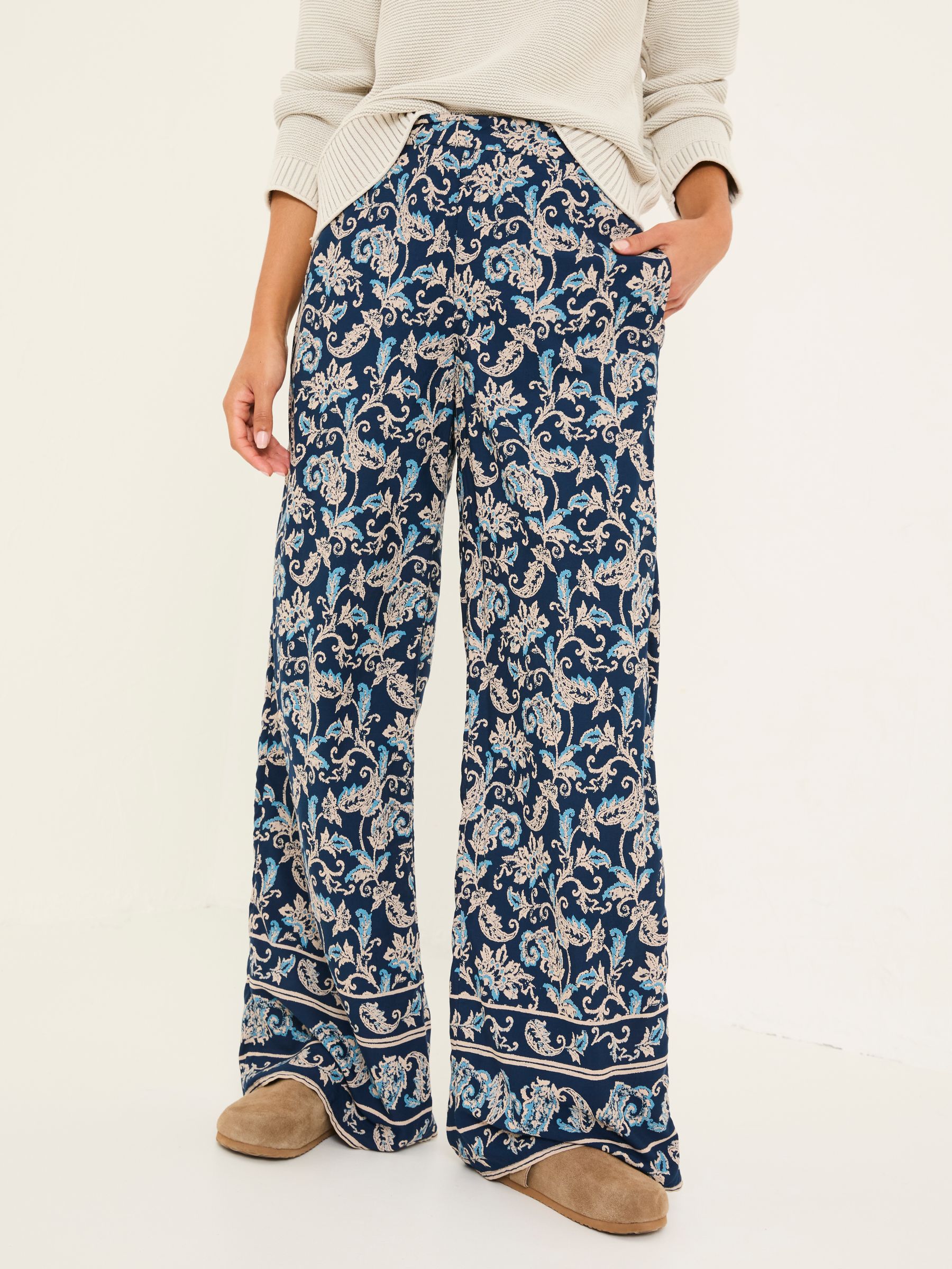 Isla Blue Paisley Wide Leg Trousers - Image 1 of 10