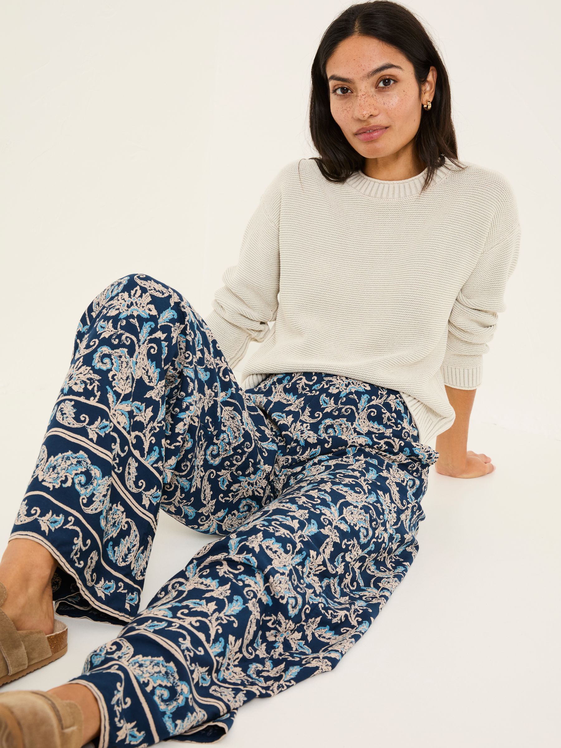 Isla Blue Paisley Wide Leg Trousers - Image 4 of 10
