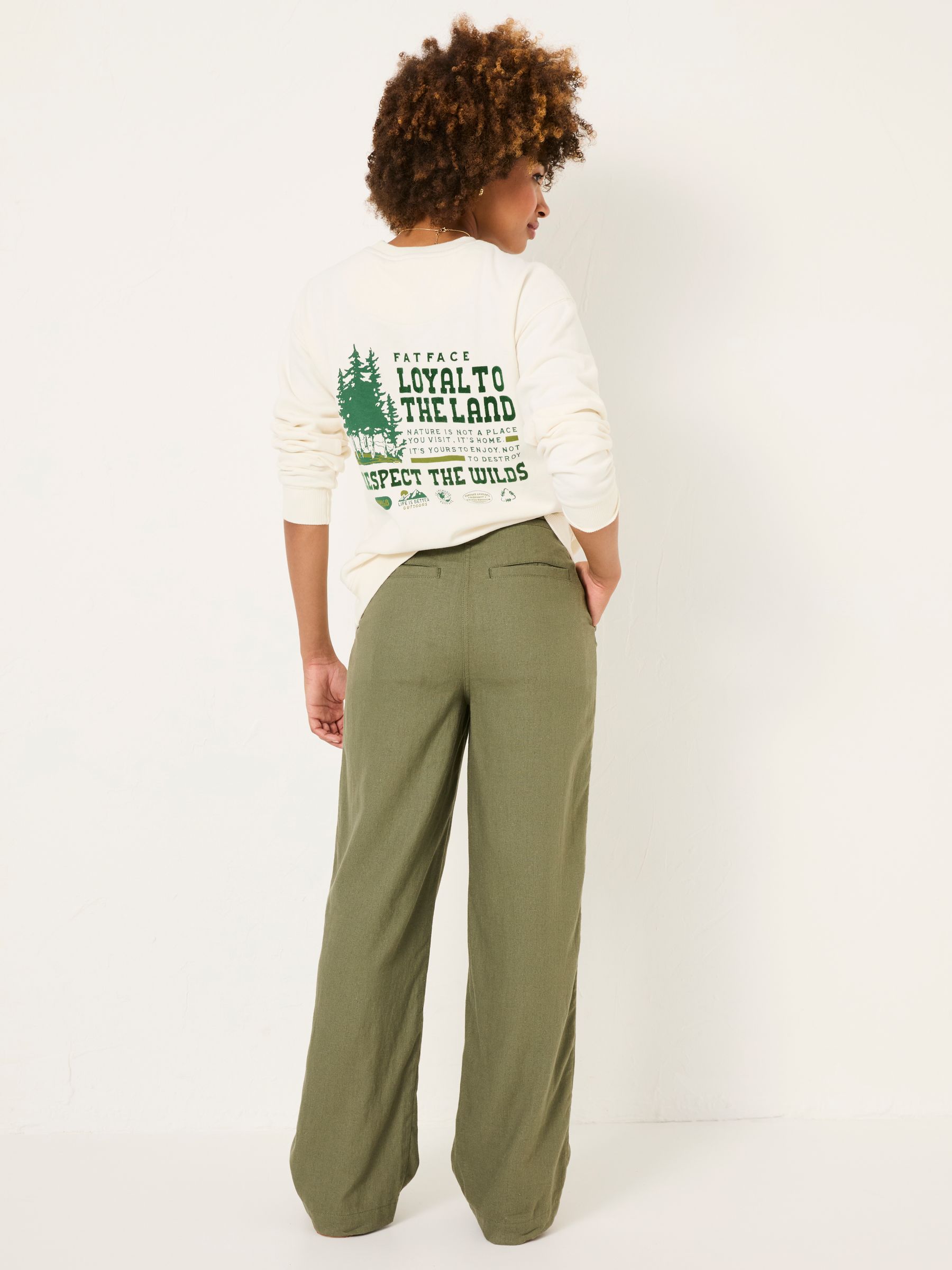 Ellie Khaki Green Linen Blend Trousers - Image 3 of 6