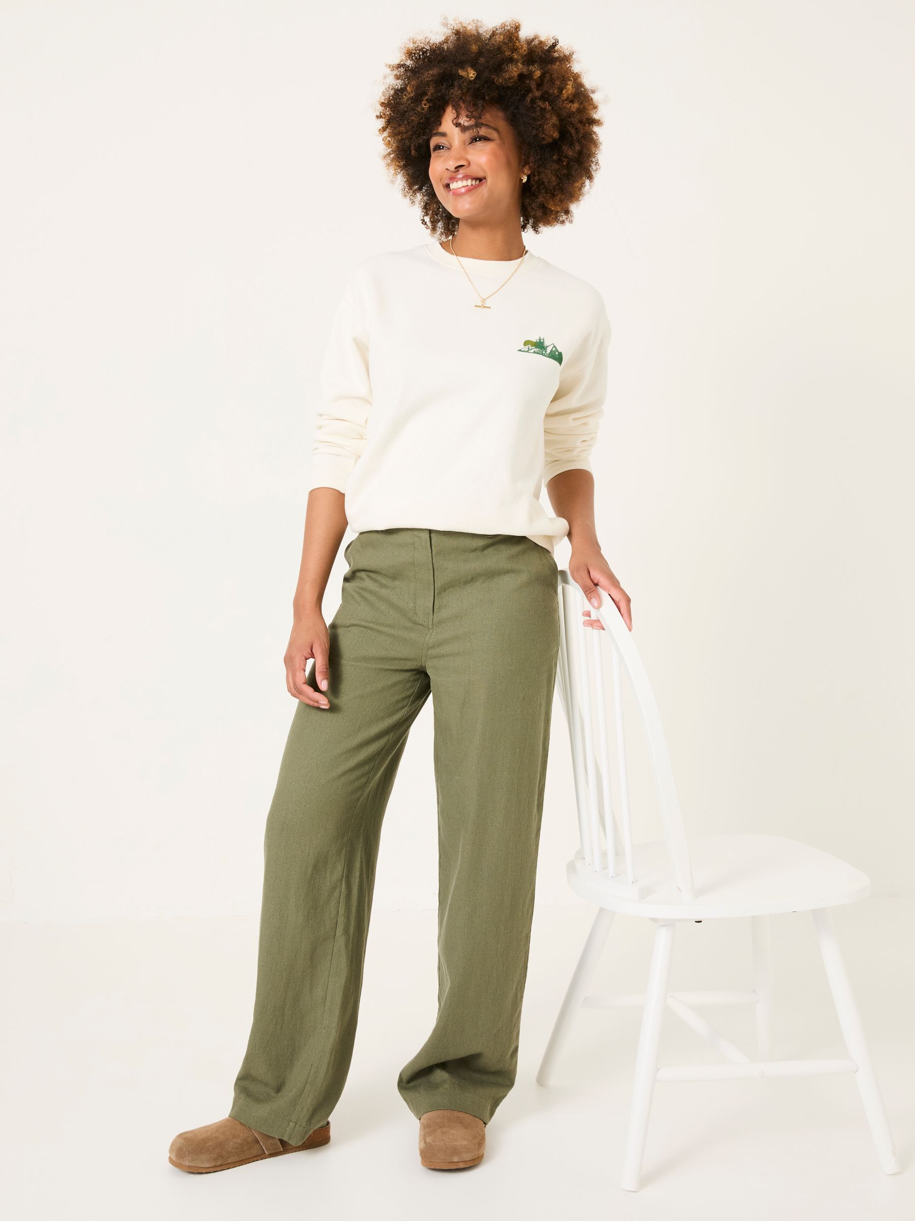 Ellie Khaki Green Linen Blend Trousers - Image 4 of 6