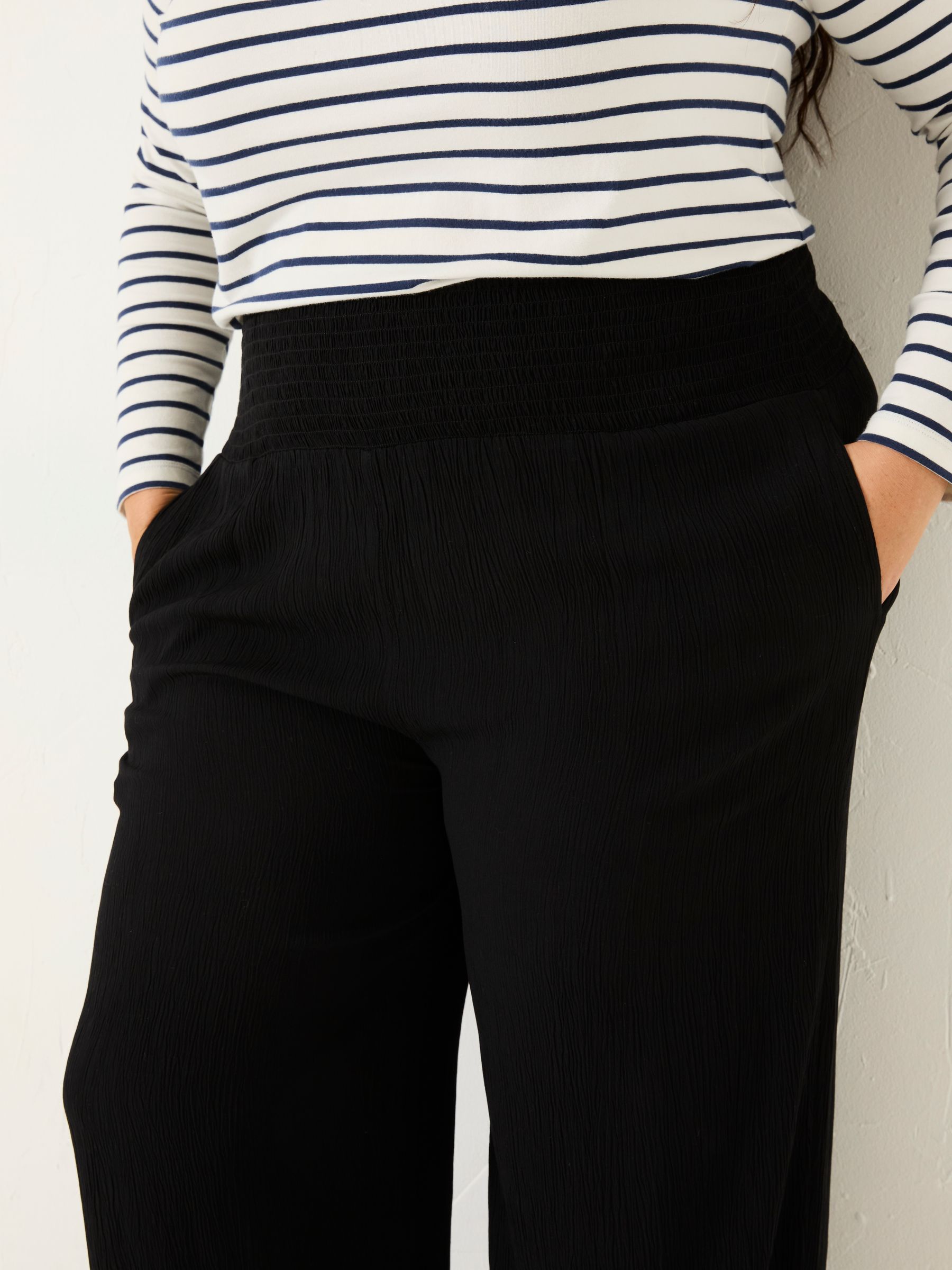 Black Shirred Palazzo Wide Leg Trousers - Image 10 of 11