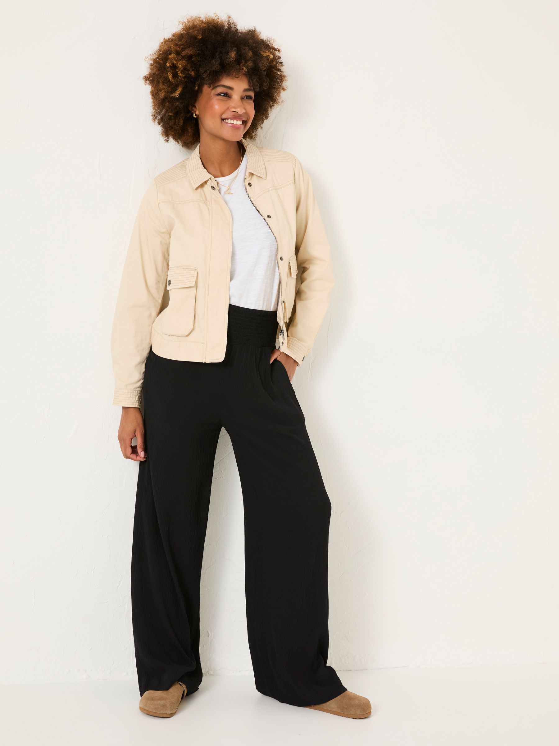 Black Shirred Palazzo Wide Leg Trousers - Image 2 of 6