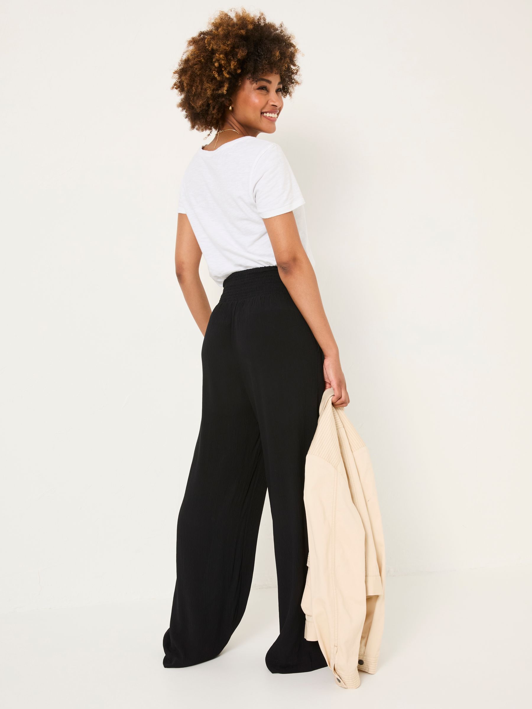 Black Shirred Palazzo Wide Leg Trousers - Image 3 of 6