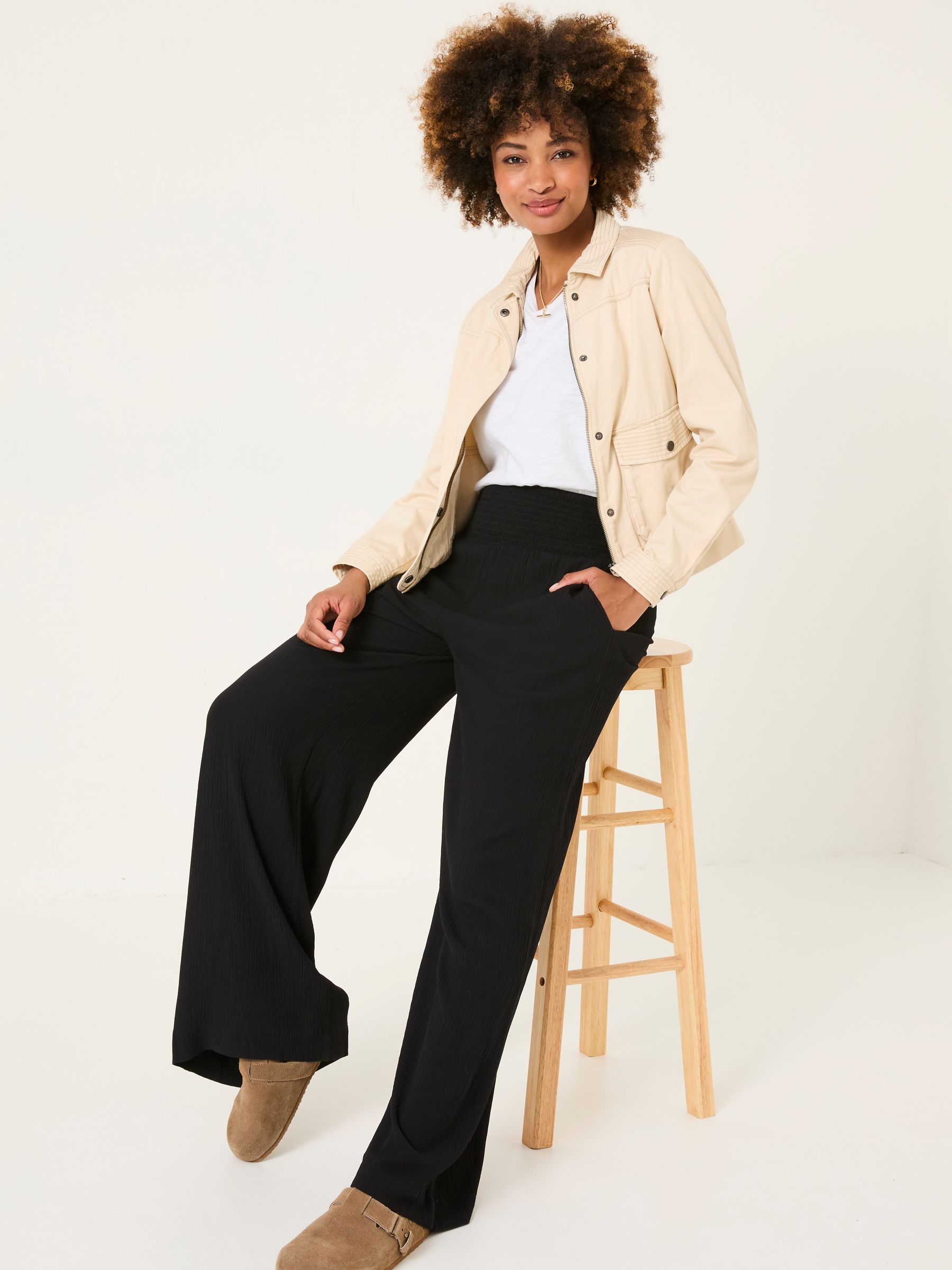 Black Shirred Palazzo Wide Leg Trousers - Image 4 of 6