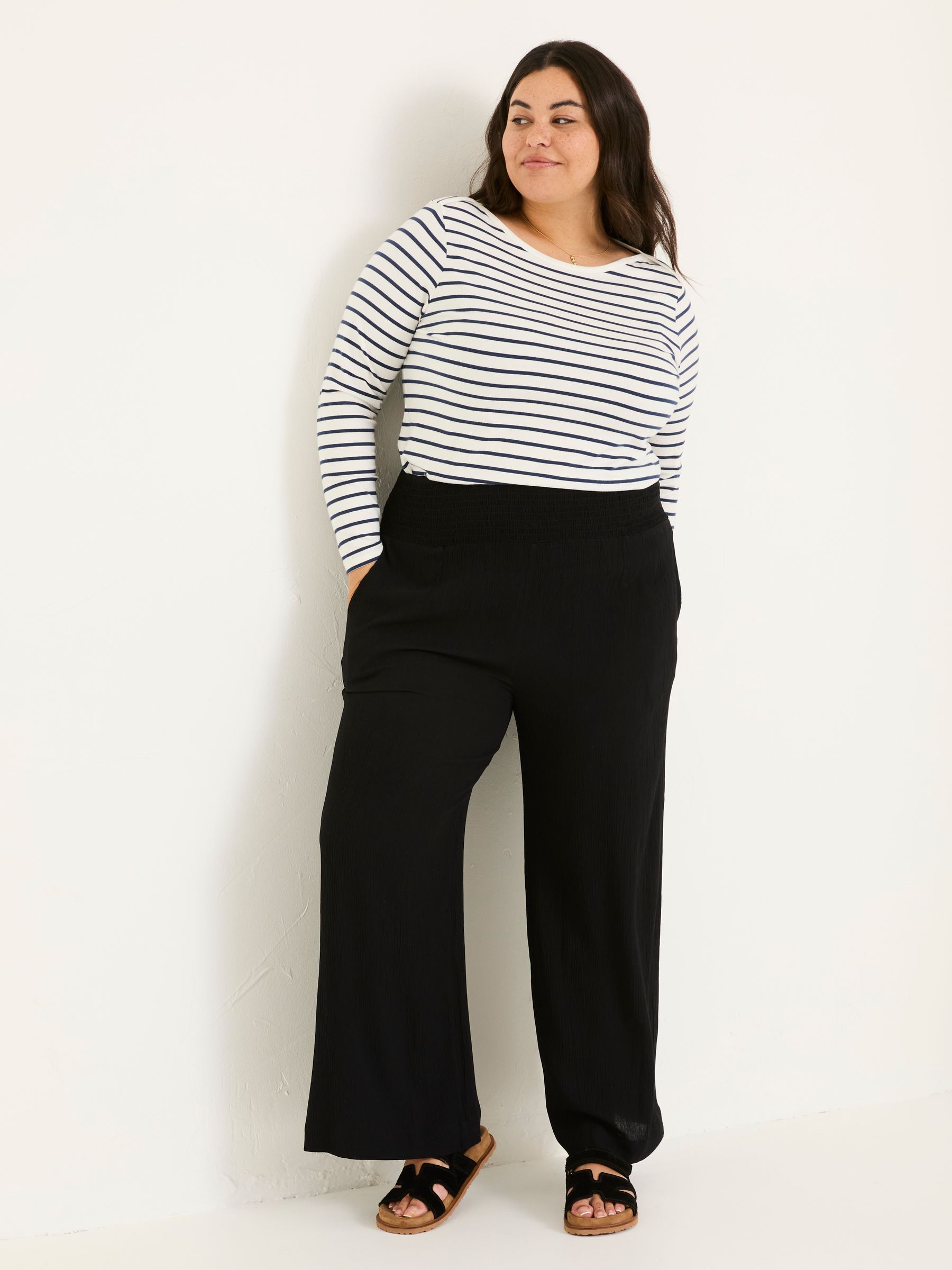 Black Shirred Palazzo Wide Leg Trousers - Image 6 of 6