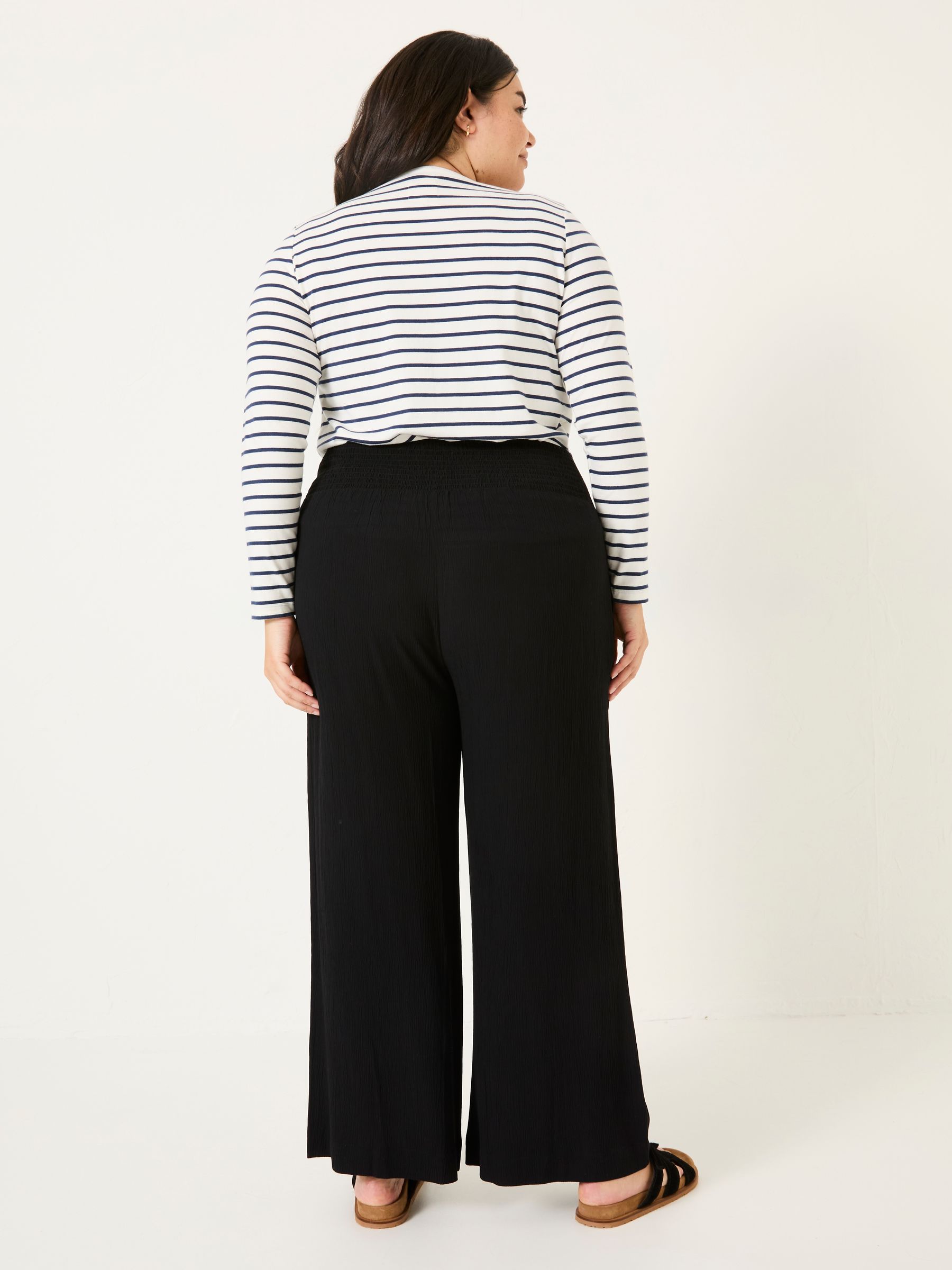 Black Shirred Palazzo Wide Leg Trousers - Image 7 of 11