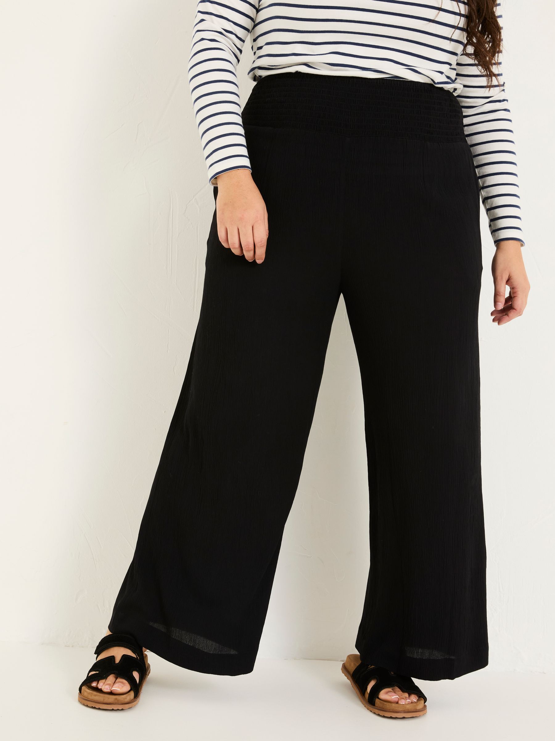 Black Shirred Palazzo Wide Leg Trousers - Image 8 of 11