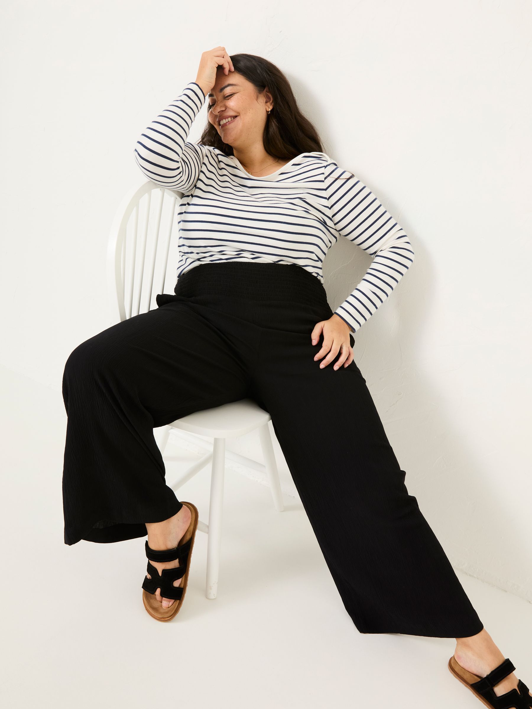 Black Shirred Palazzo Wide Leg Trousers - Image 9 of 11