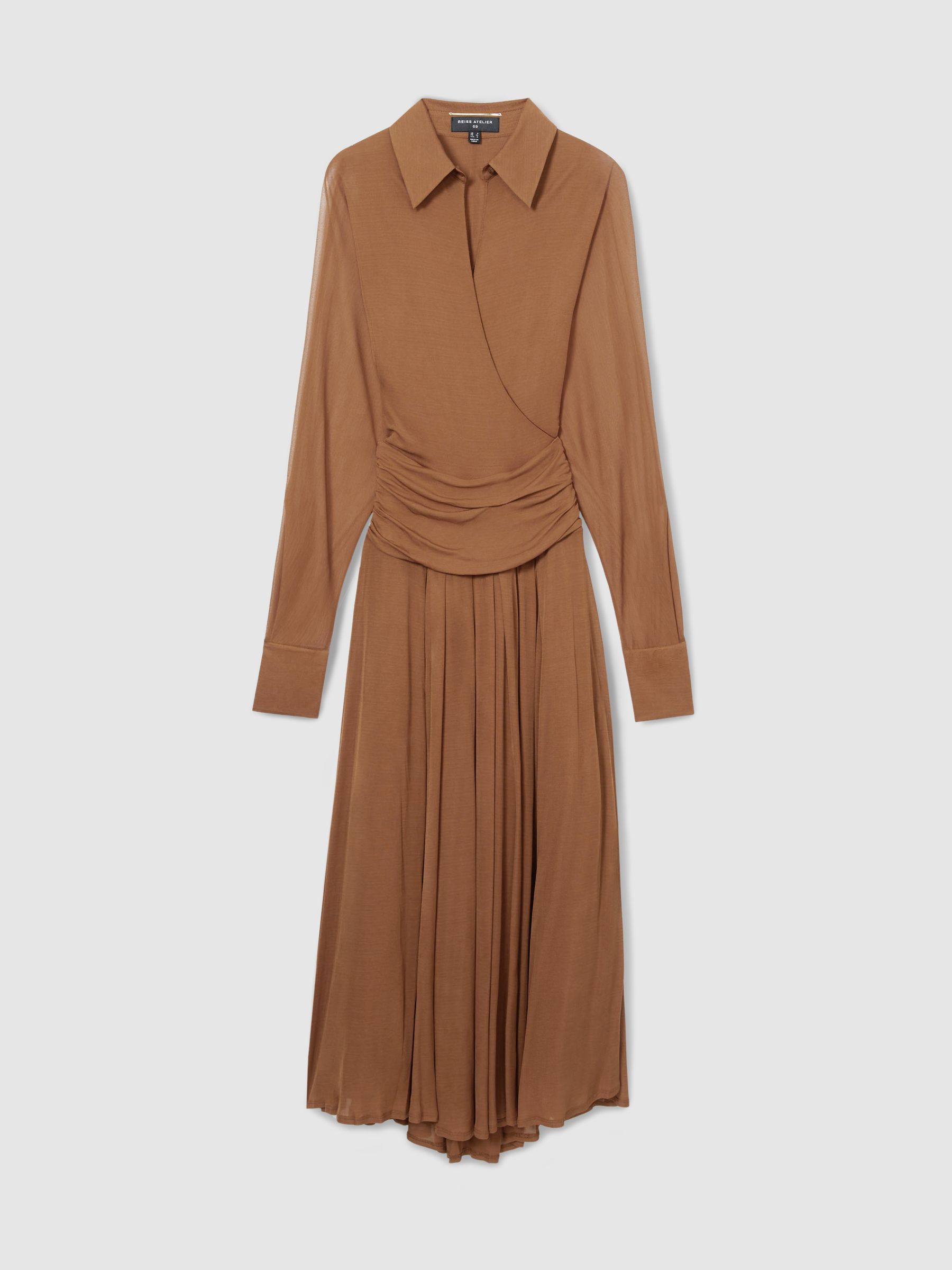 Atelier Gathered-Georgette Maxi Dress in Tan - Image 2 of 6