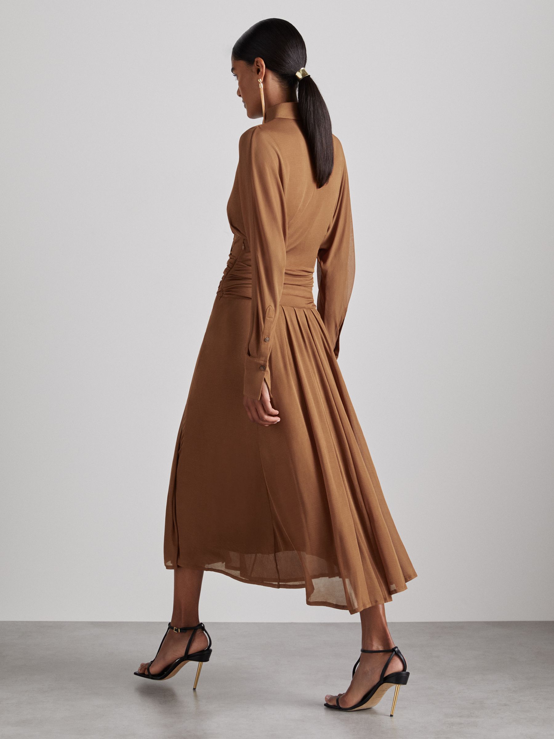 Atelier Gathered-Georgette Maxi Dress in Tan - Image 4 of 6