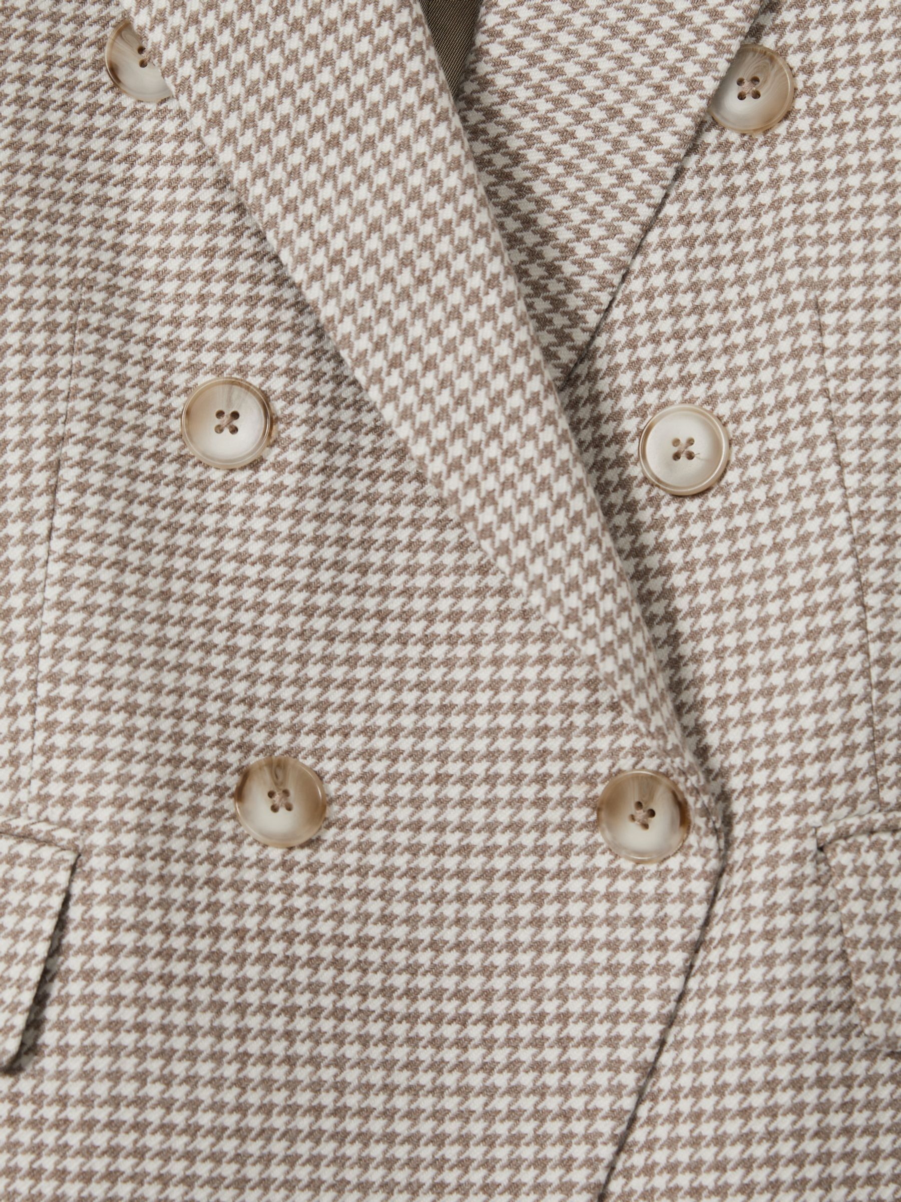 Wool-Blend Double-Breasted Dogtooth Blazer in Beige Check - Image 6 of 6