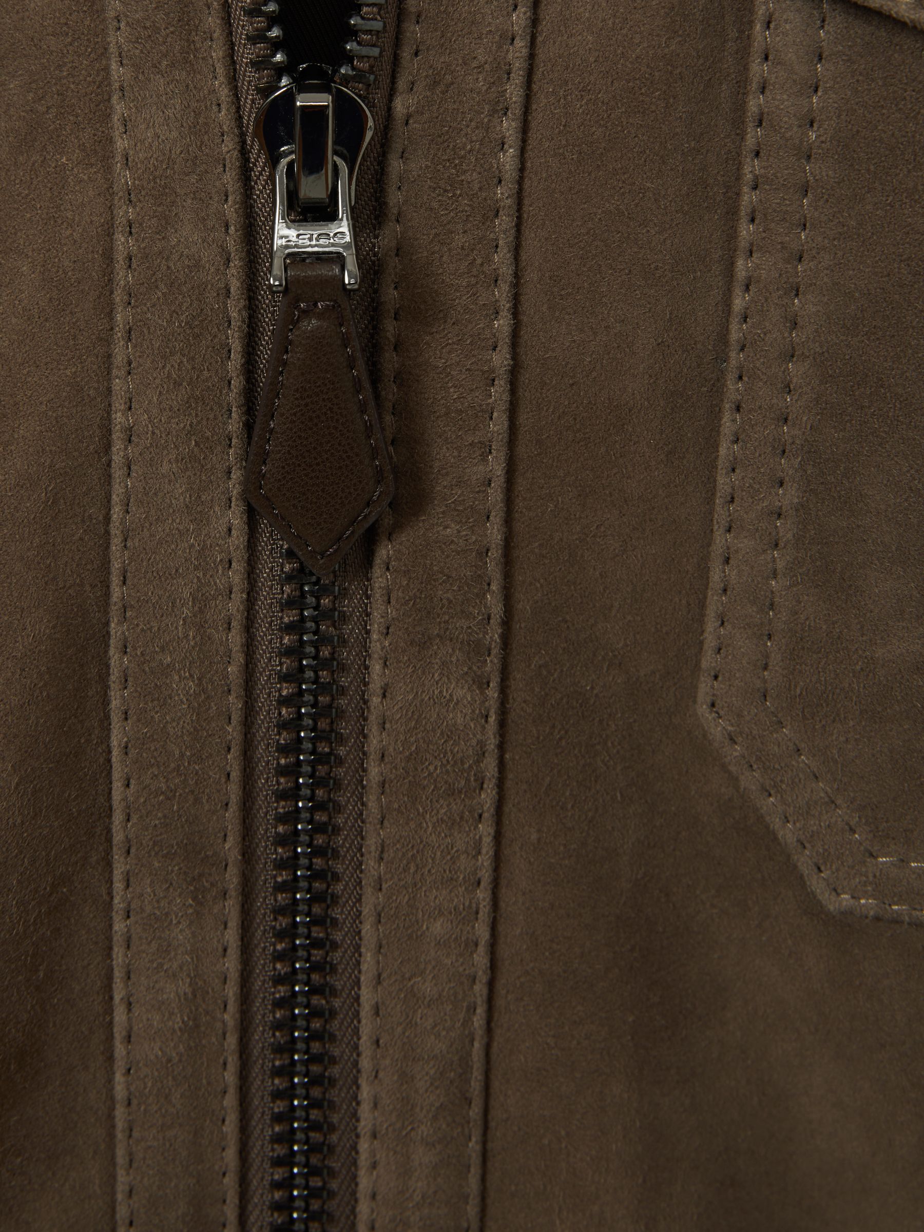 Suede Zip-Through Trucker Jacket in Light Charcoal Grey - Image 6 of 6