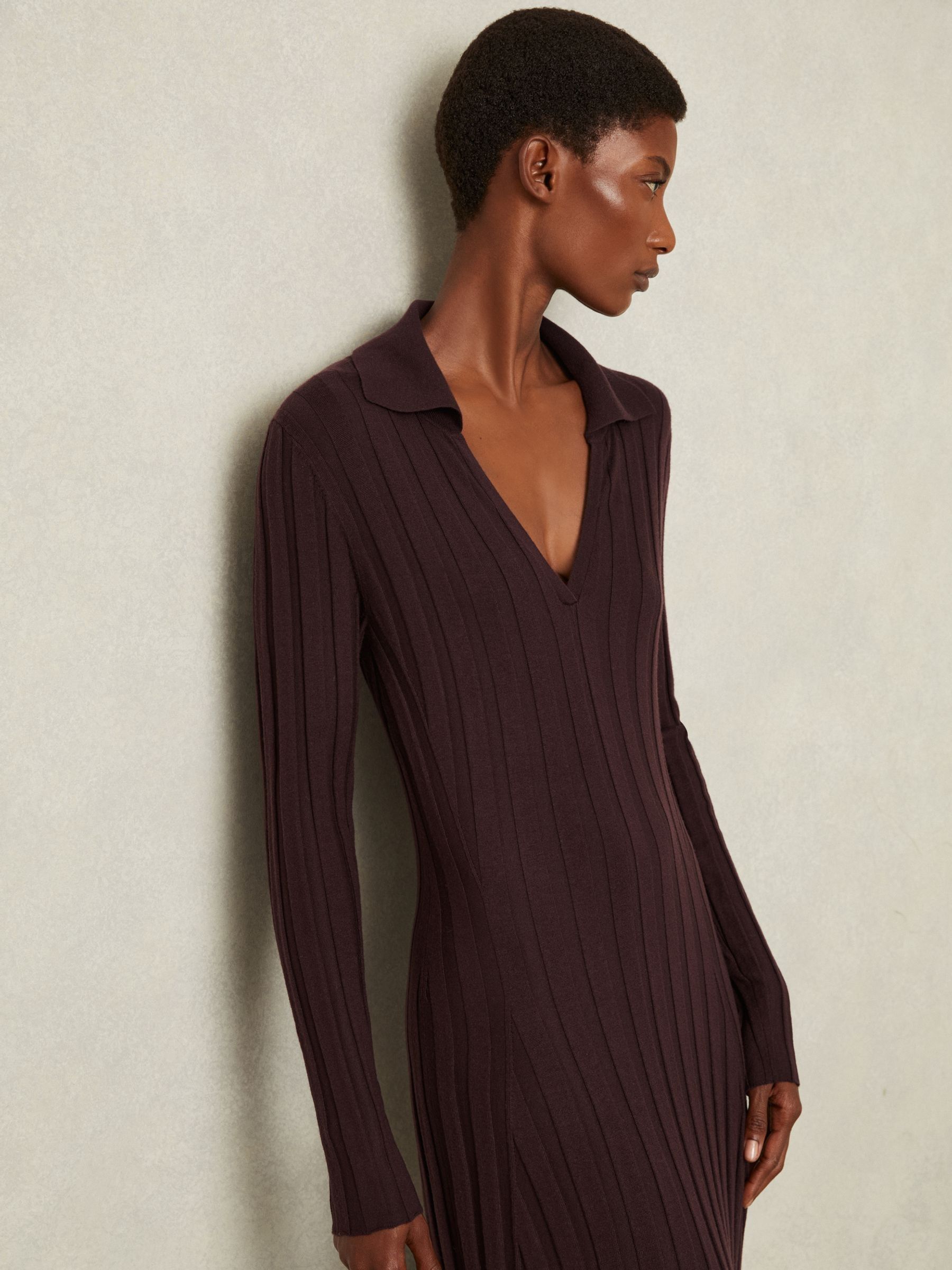 Reiss Knitted Polo Midi Dress in Burgundy | REISS Reiss Knitted Polo Midi Dress in Burgundy | REISS