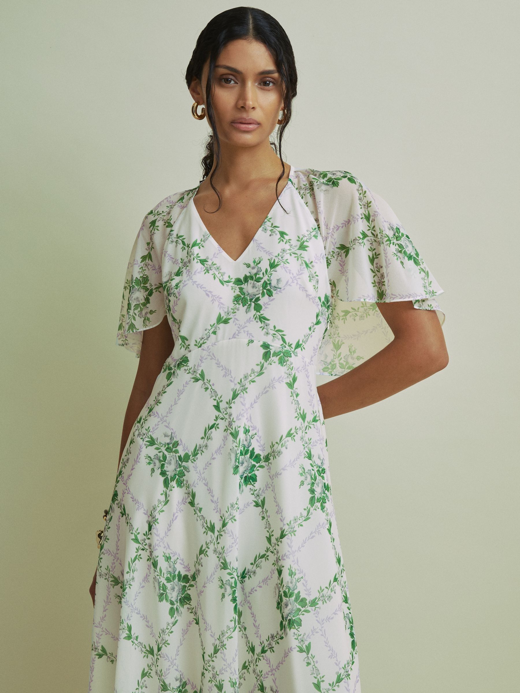 Florere Sheer Sleeve Cape Detail Maxi Dress in White - Image 1 of 6