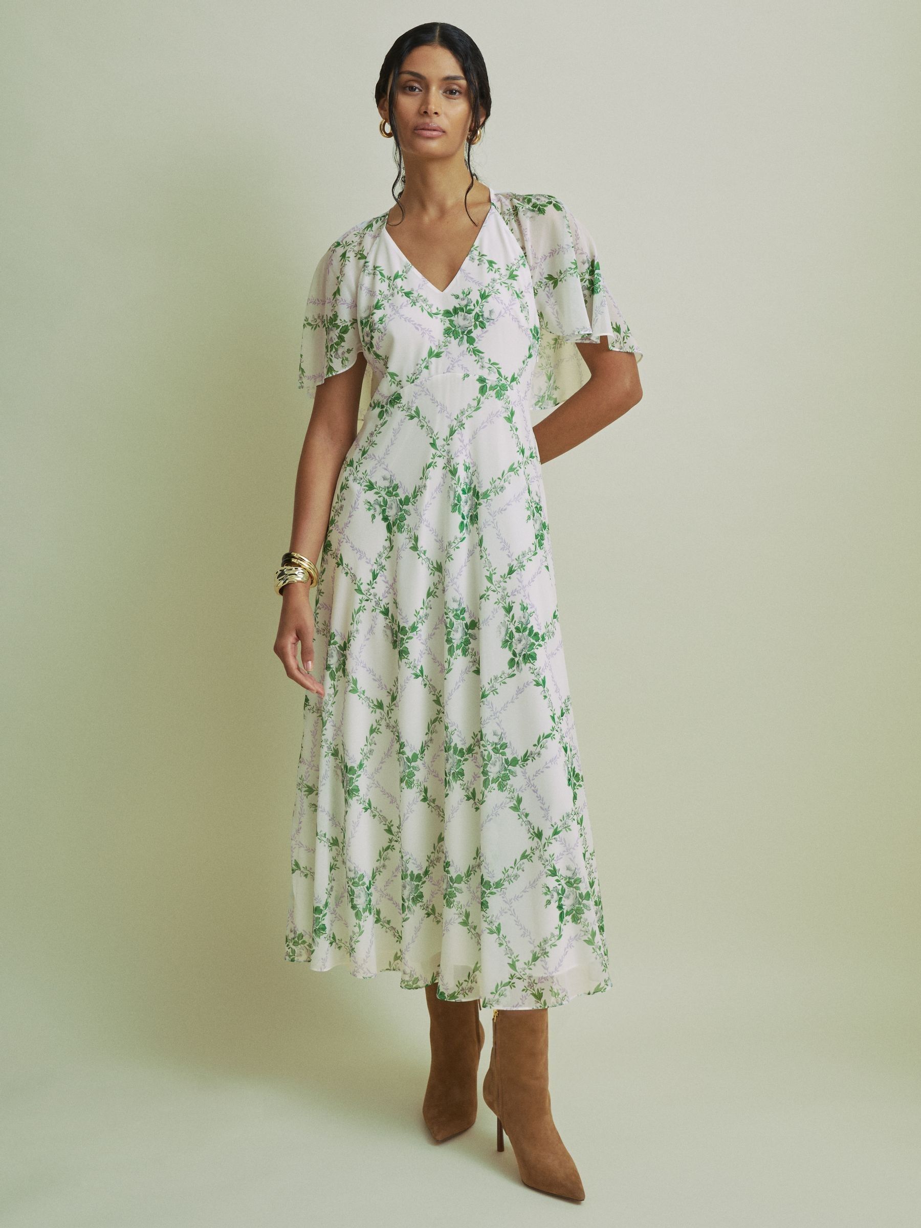 Florere Sheer Sleeve Cape Detail Maxi Dress in White - Image 2 of 6