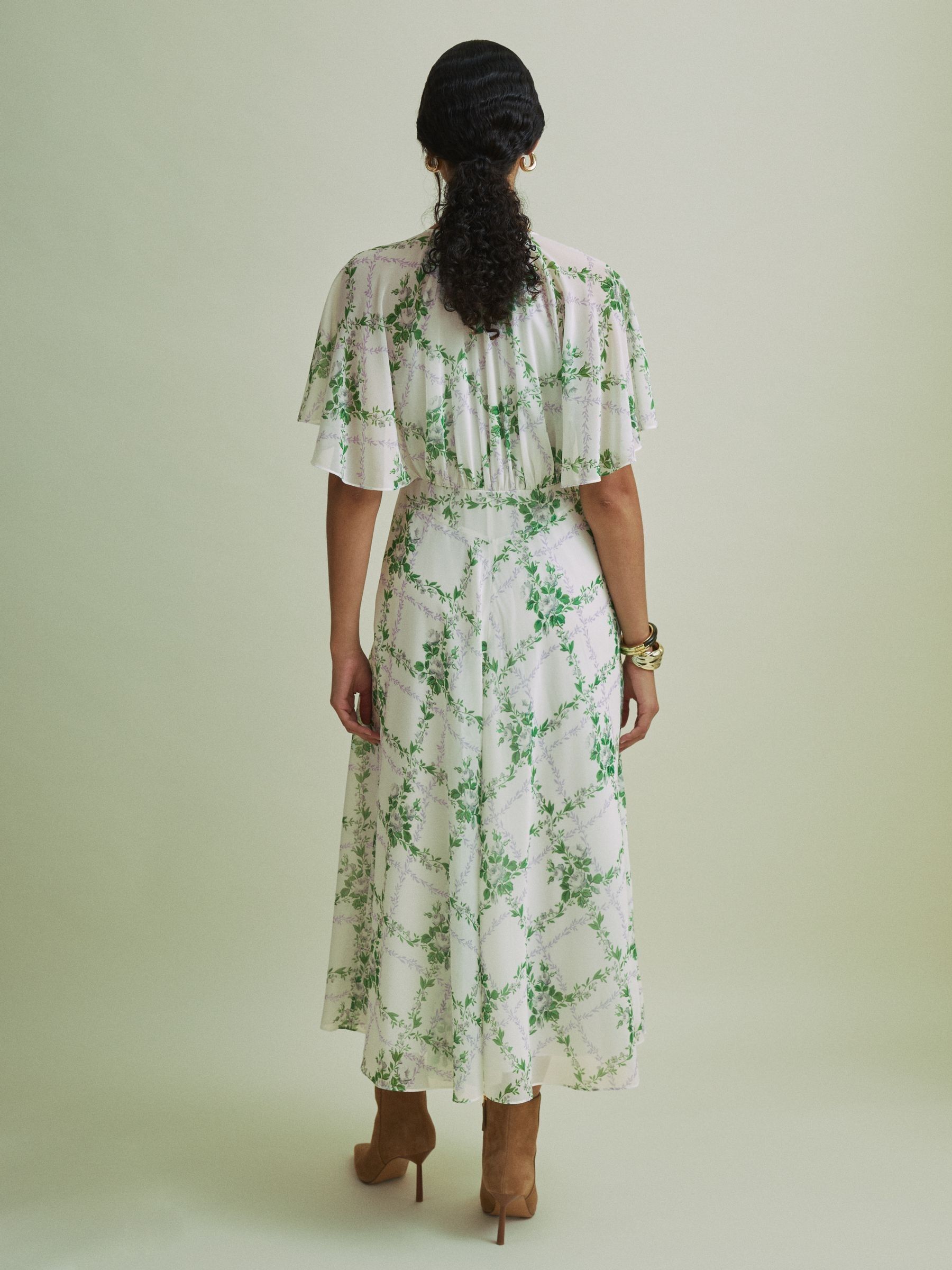 Florere Sheer Sleeve Cape Detail Maxi Dress in White - Image 4 of 6