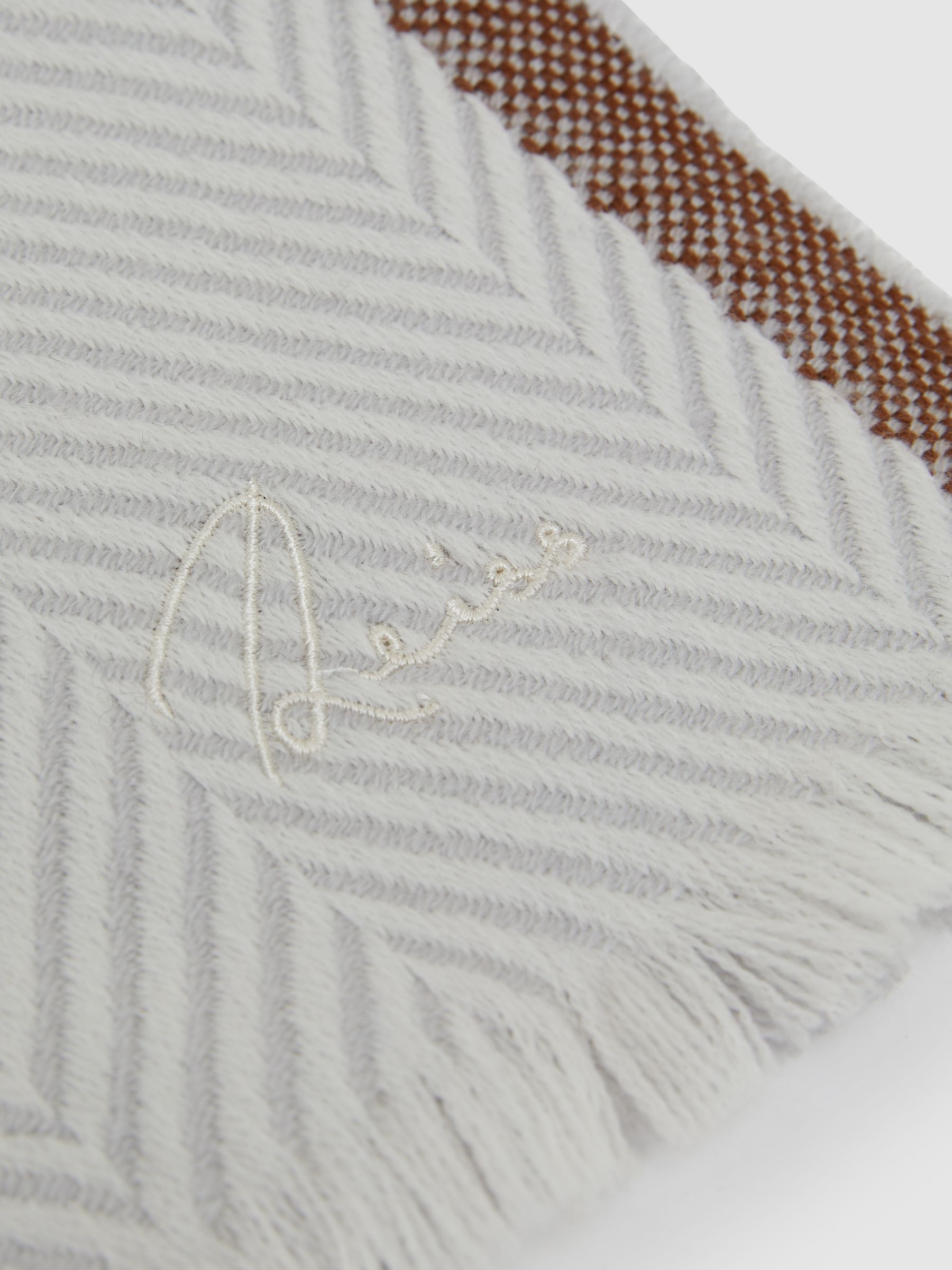Logo-Embroidered Wool-Herringbone Scarf in Grey - image 3