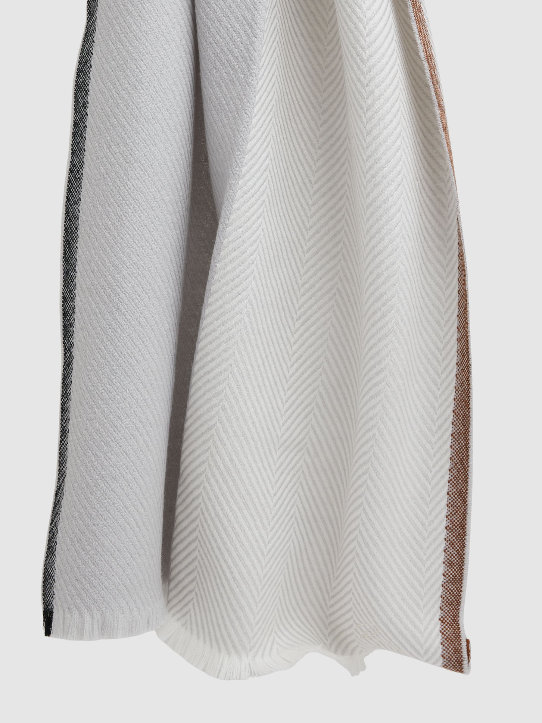 Logo-Embroidered Wool-Herringbone Scarf in Grey - image 4