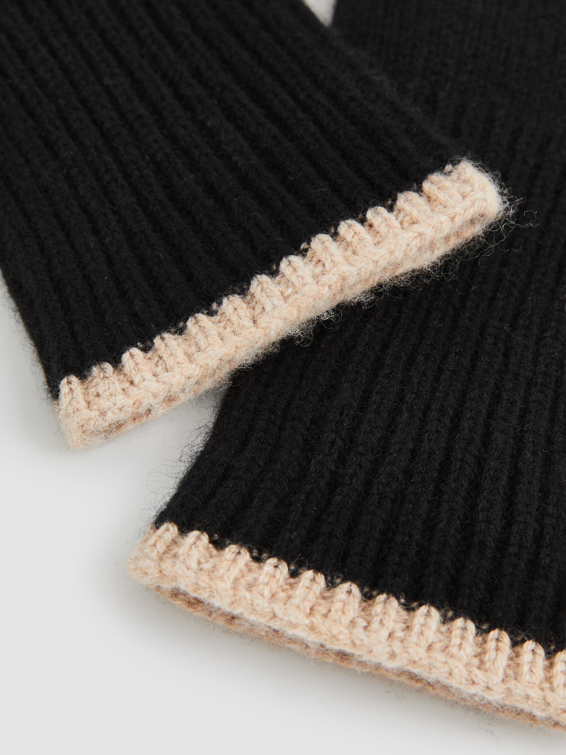 Tipped Gloves With Cashmere in Black/Camel - Image 2 of 2