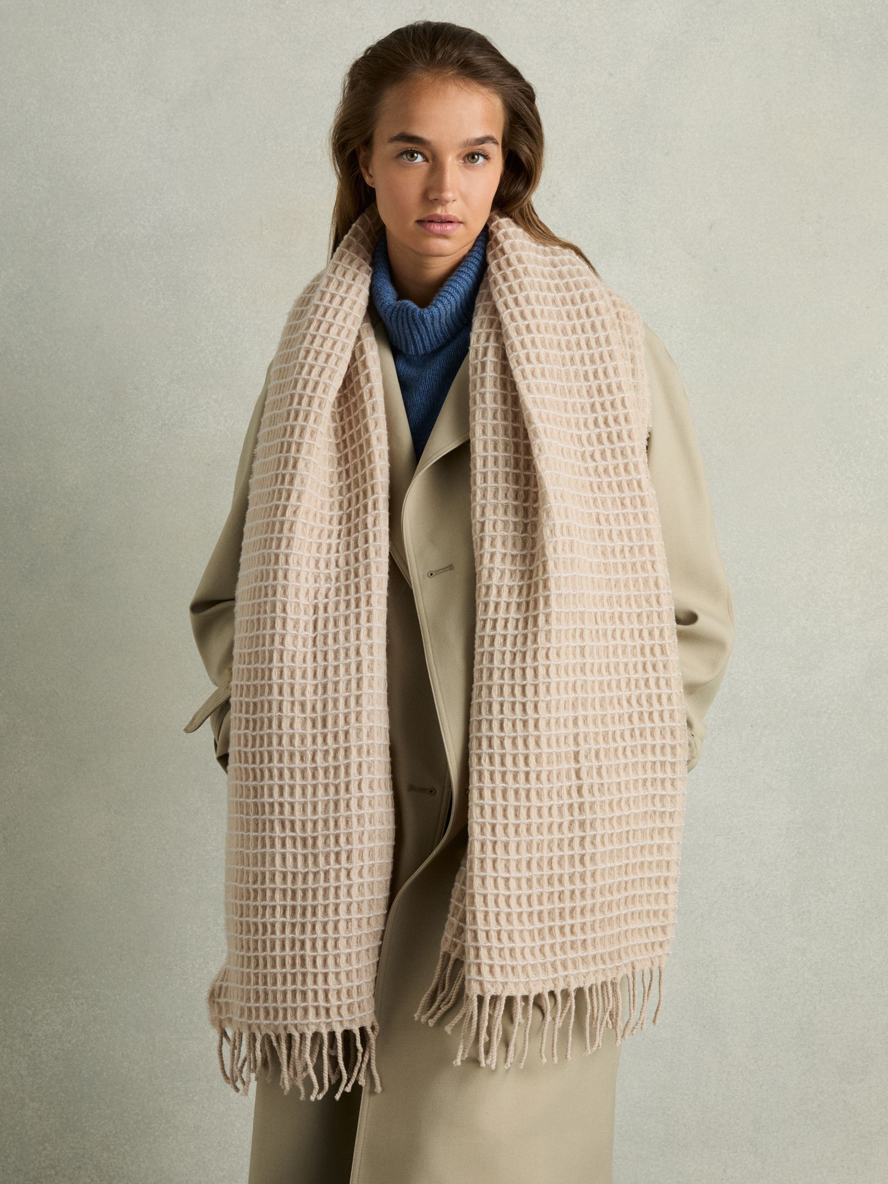Wool Waffle Scarf in Neutral - Image 2 of 5