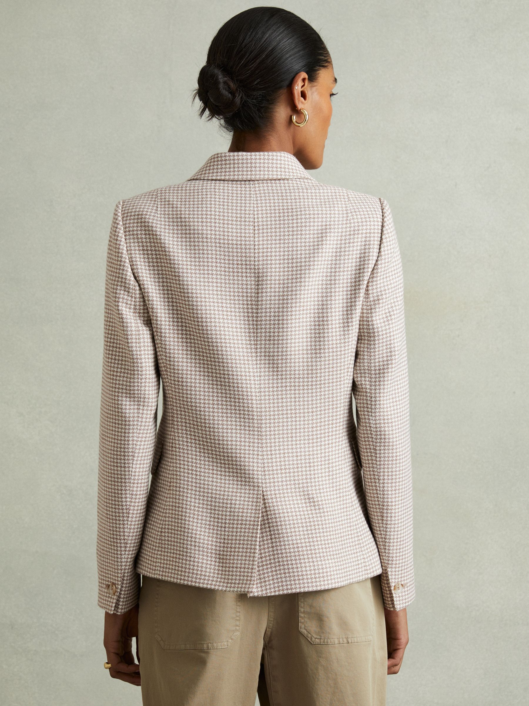 Petite Wool-Blend Double-Breasted Dogtooth Blazer in Beige Check - Image 5 of 7