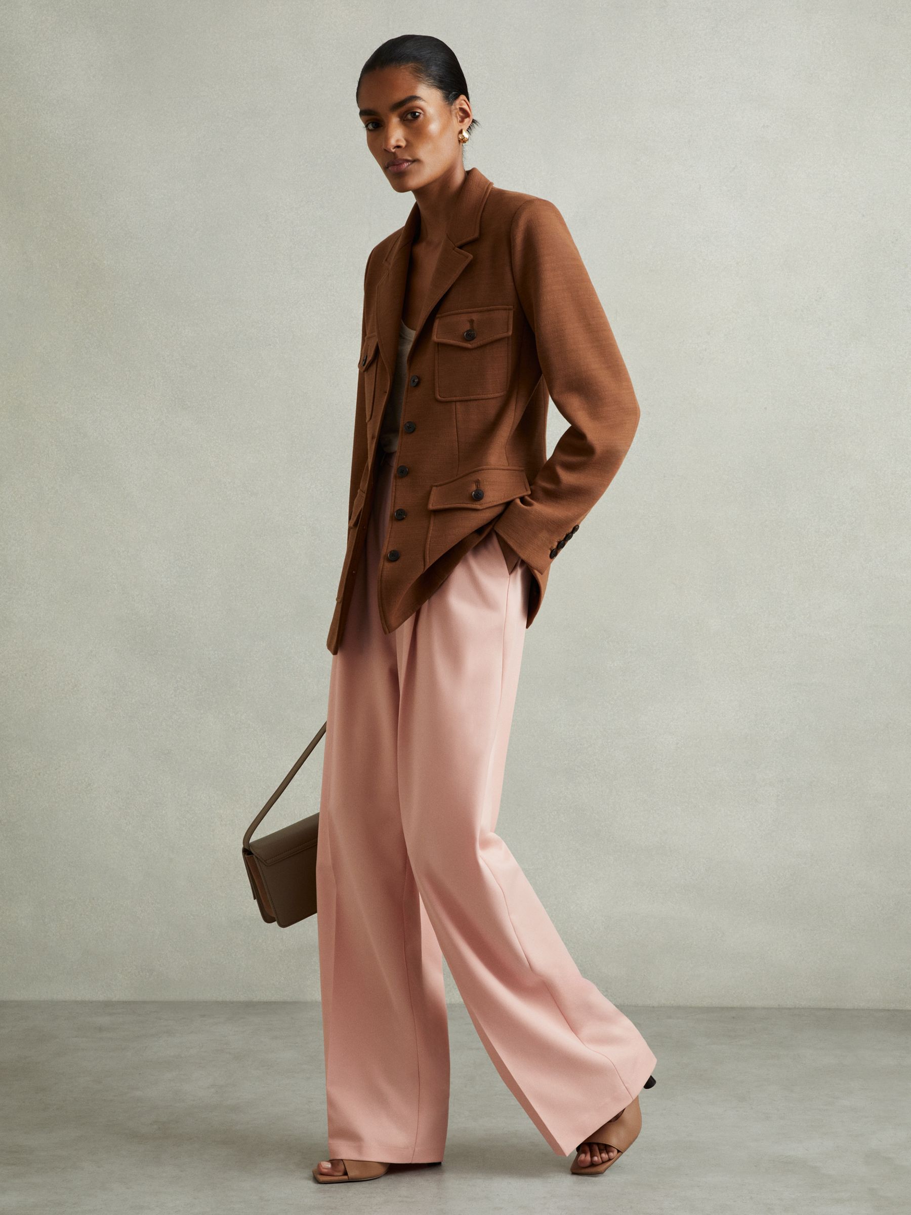 Double Pleat Wide Leg Trousers in Pink - Image 3 of 6