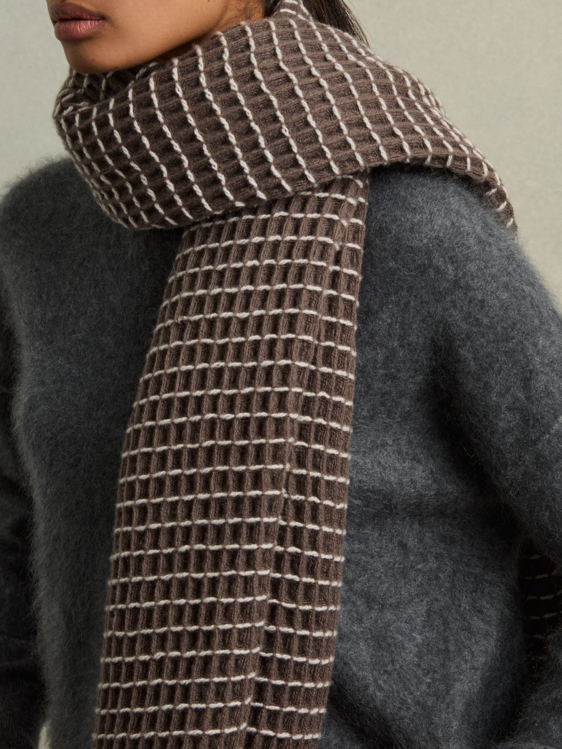Wool Waffle Scarf in Taupe - Image 2 of 5